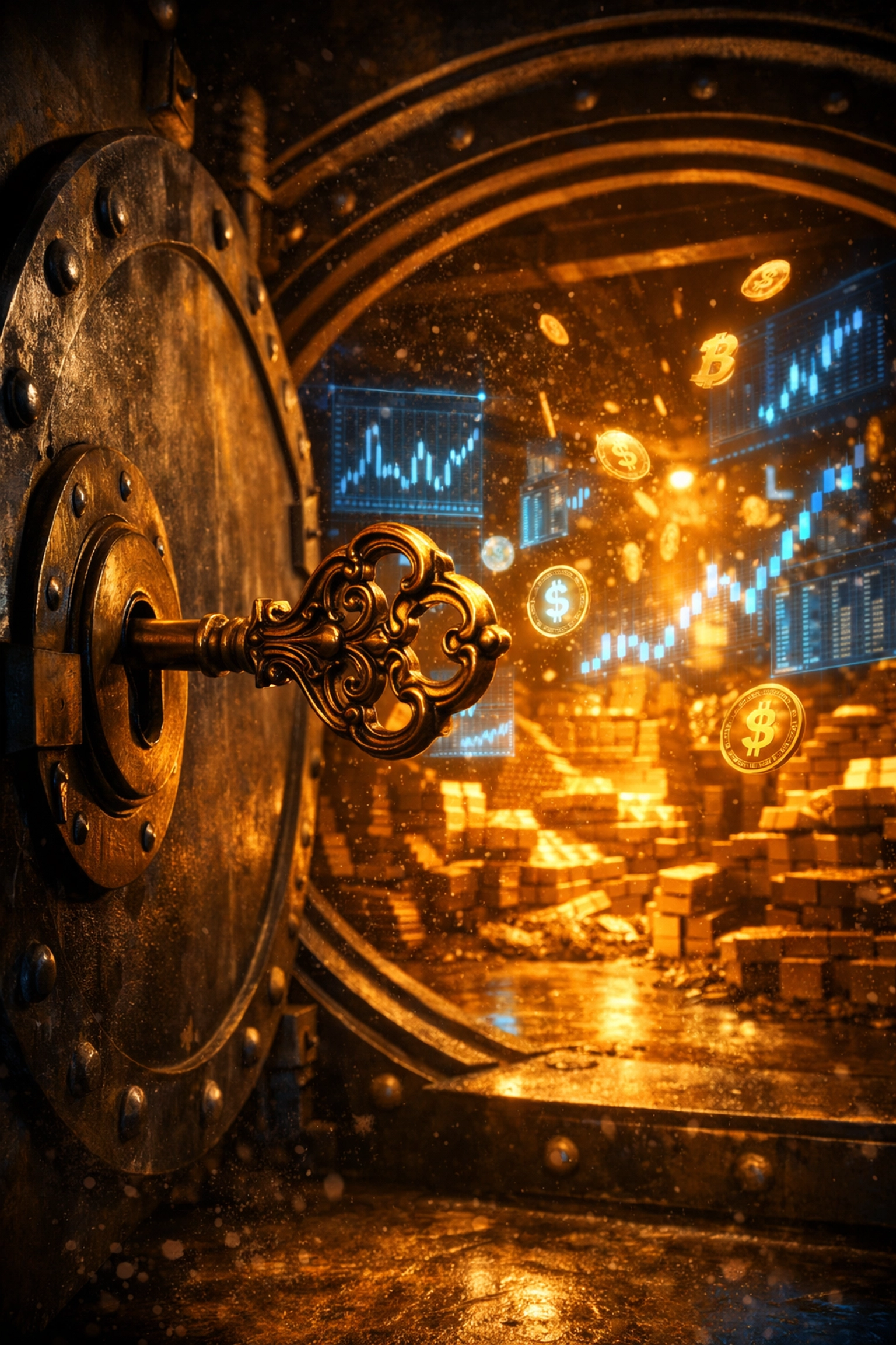 Golden key unlocking vault revealing exclusive investment opportunities available to accredited investors