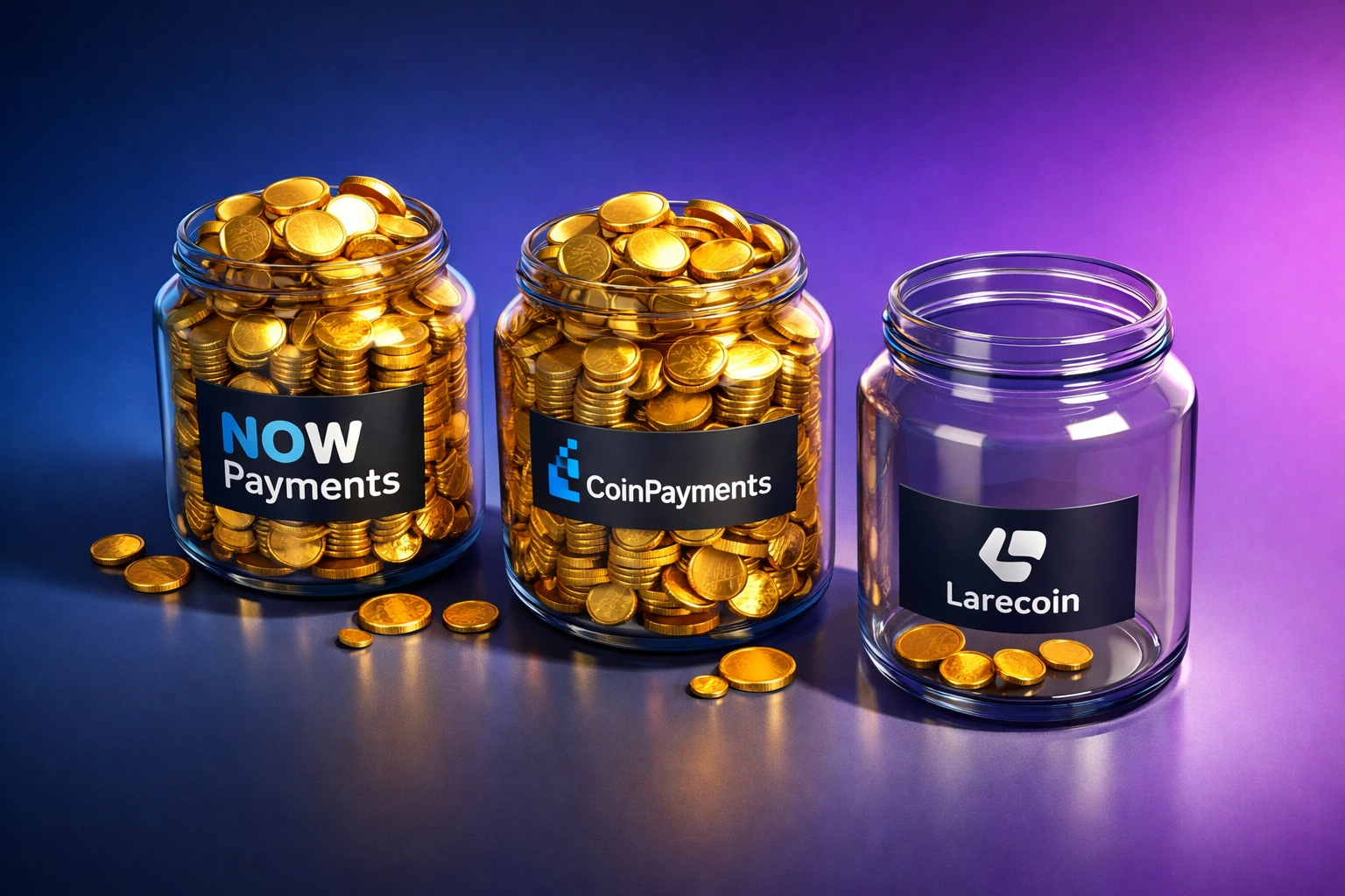 Crypto payment fee comparison showing NOWPayments and CoinPayments higher costs vs Larecoin lower fees