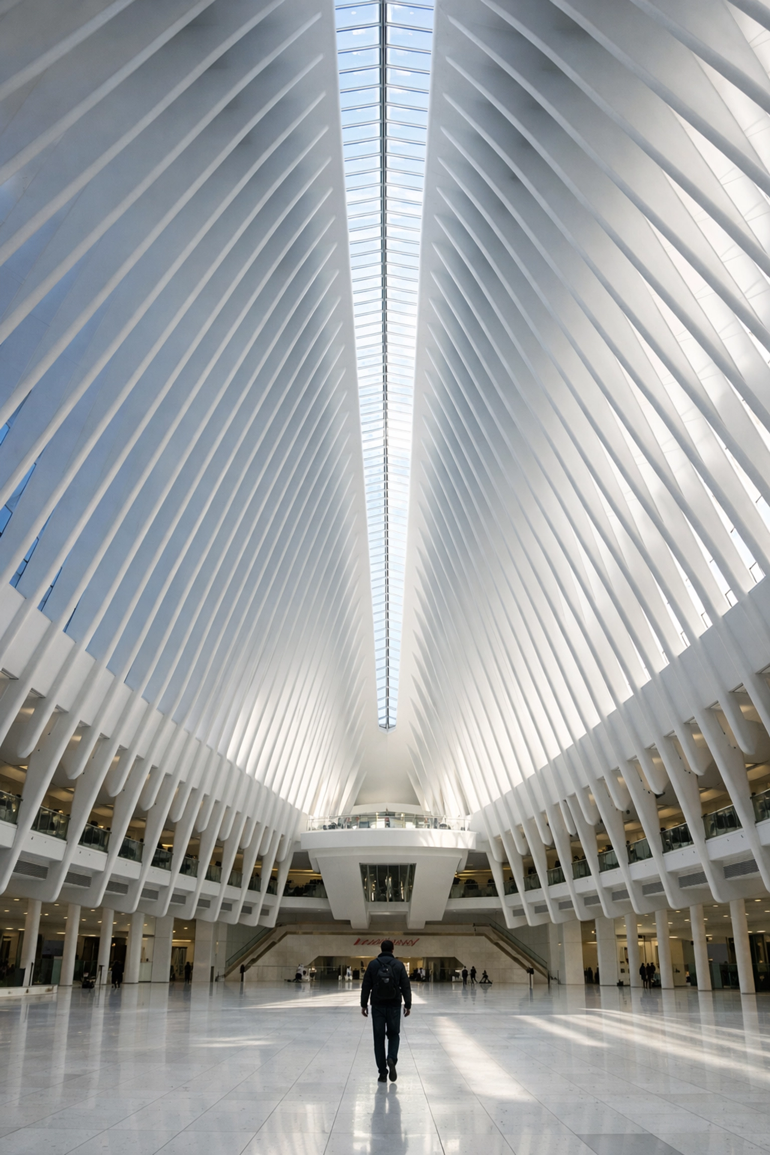 Minimalist interior architecture of the Oculus at World Trade Center, a top New York City photo spot.