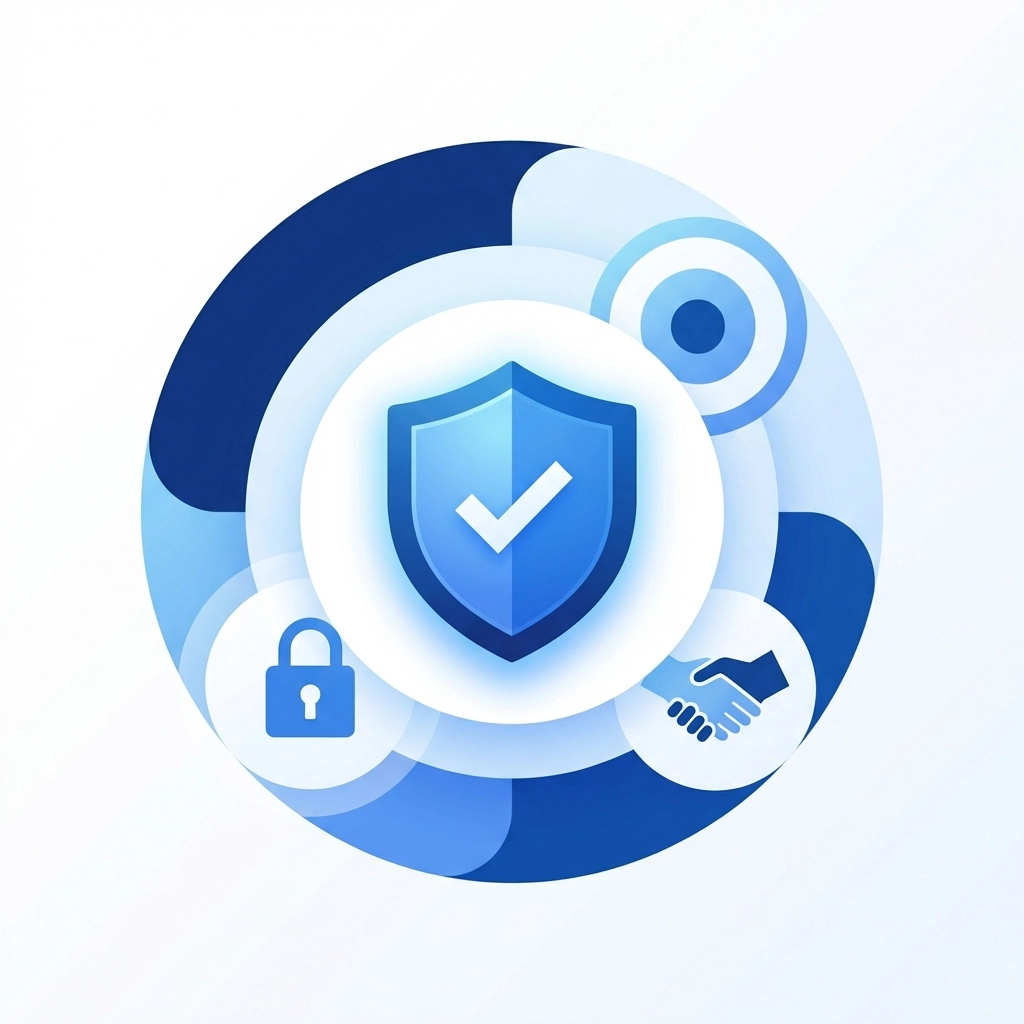 Icons of shield, padlock, and handshake representing trust and reduced risk near website CTA buttons