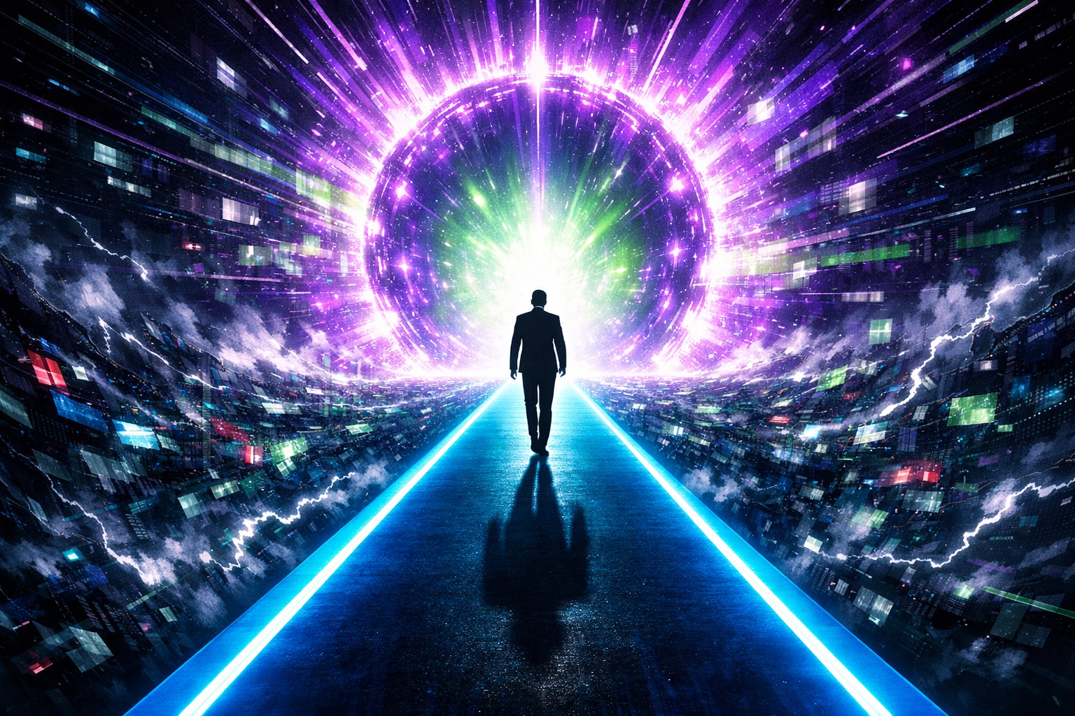 Professional silhouette crossing a digital bridge to bridge the campus to career gap with AI automation.