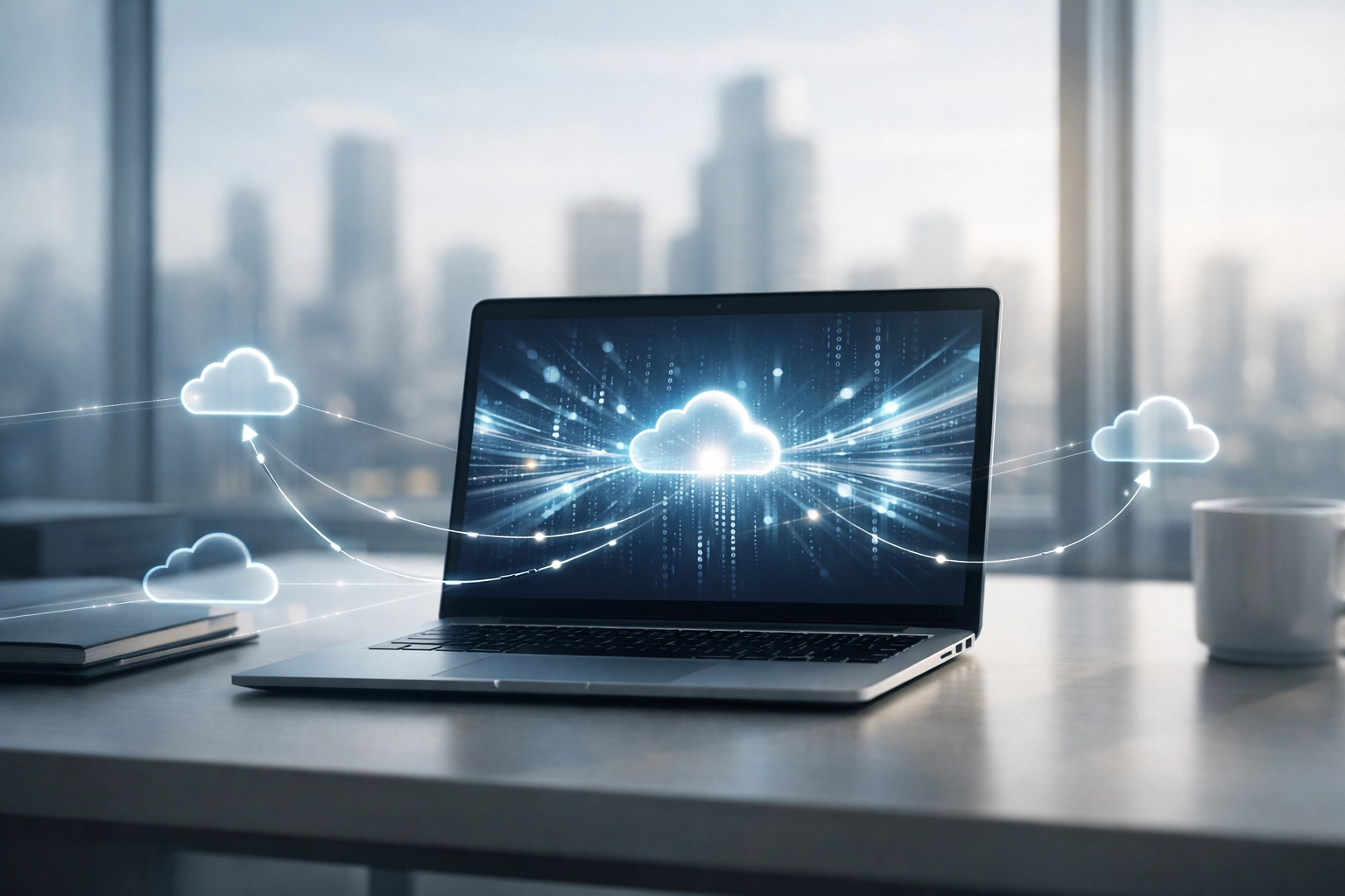 Business laptop displaying direct cloud connectivity through SD-WAN technology
