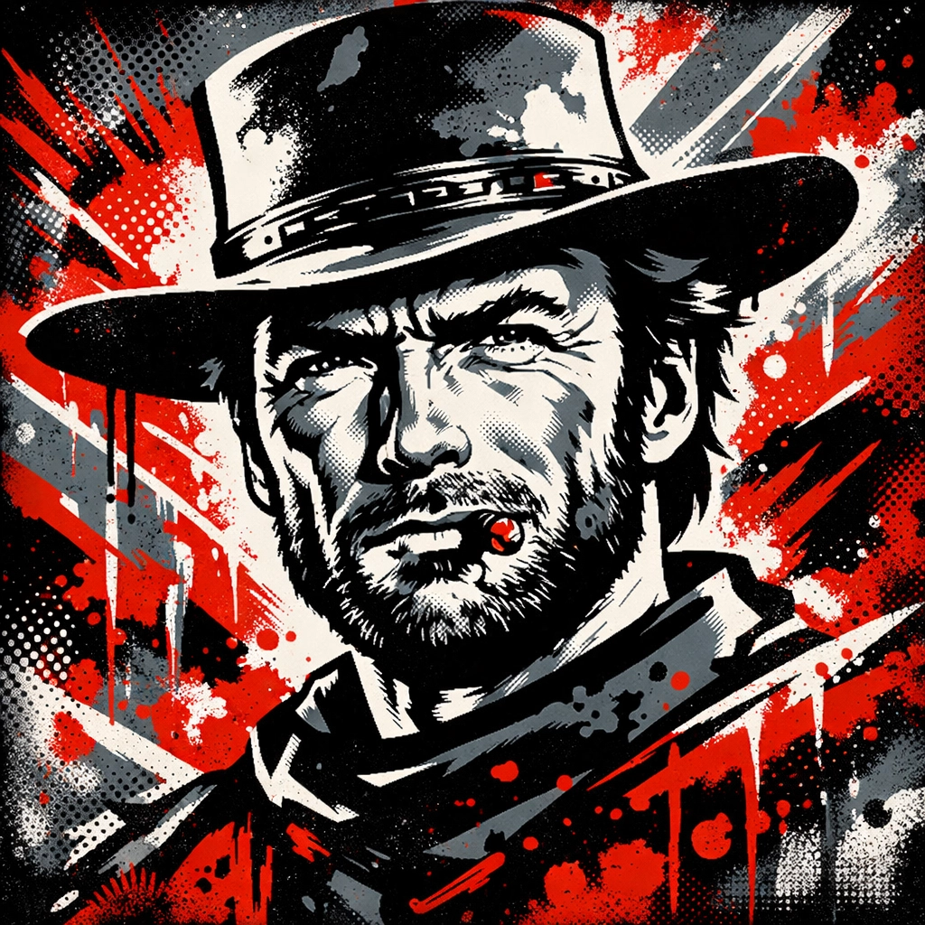 Iconic street-art stencil portrait of martial arts legend Chuck Norris.