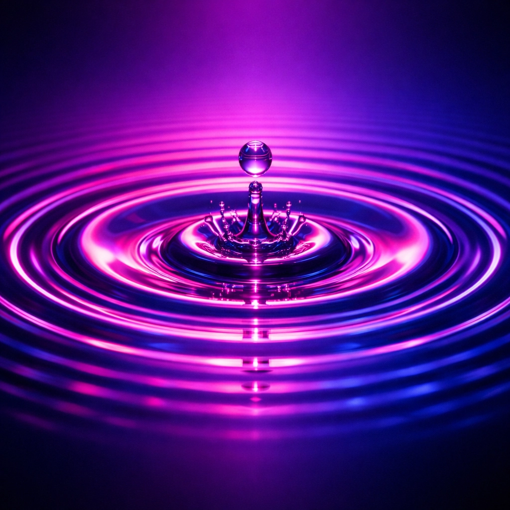 Luminous ripples symbolizing how a regulated leader creates resonance and psychological safety.