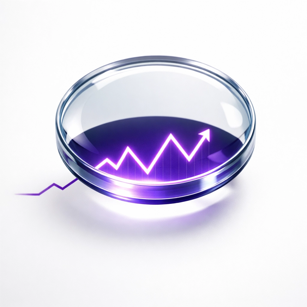 A magnifying glass focused on a clear financial growth chart highlighting the results of catch up bookkeeping.
