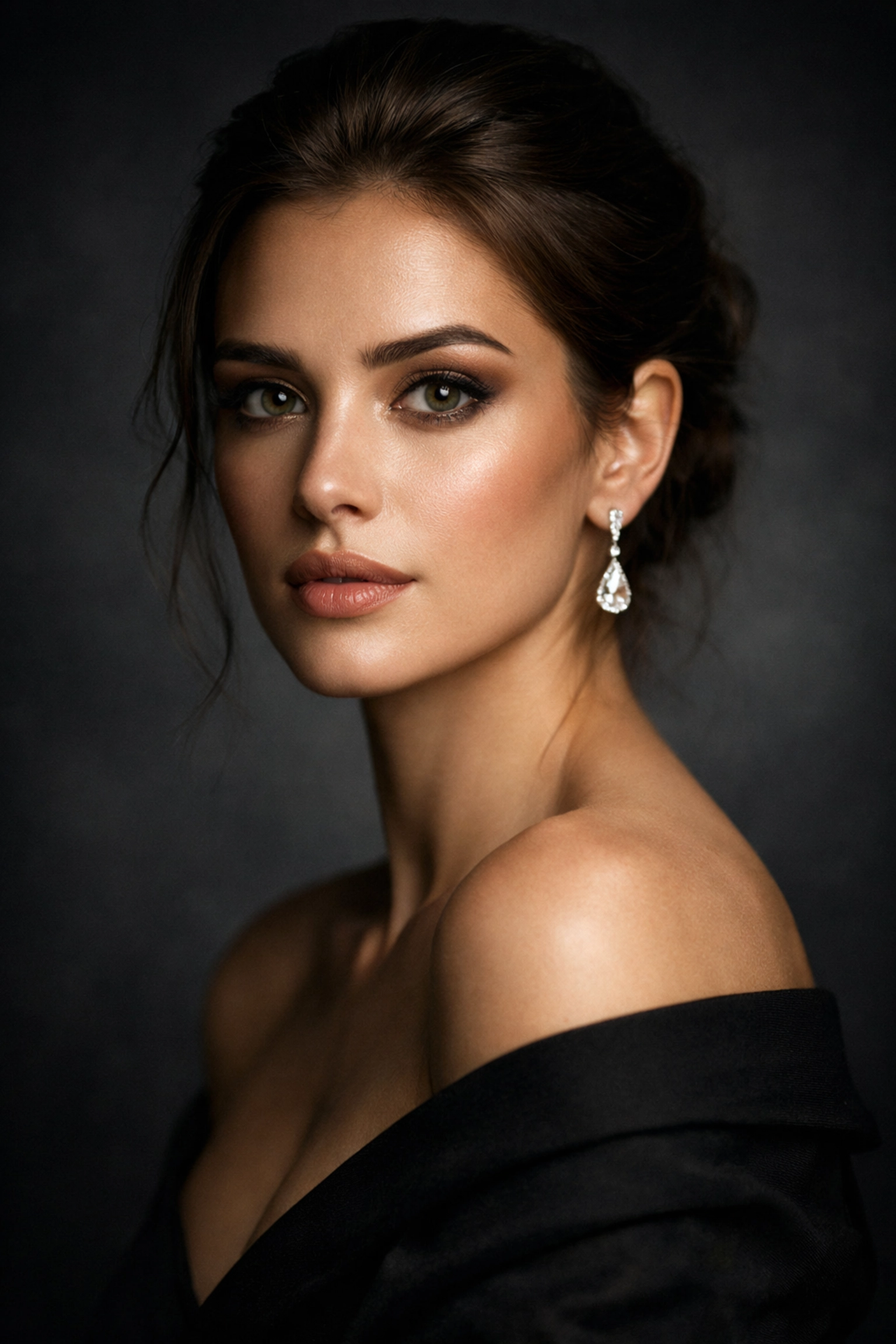 High-end studio portrait showing professional post-processing and Rembrandt lighting techniques.