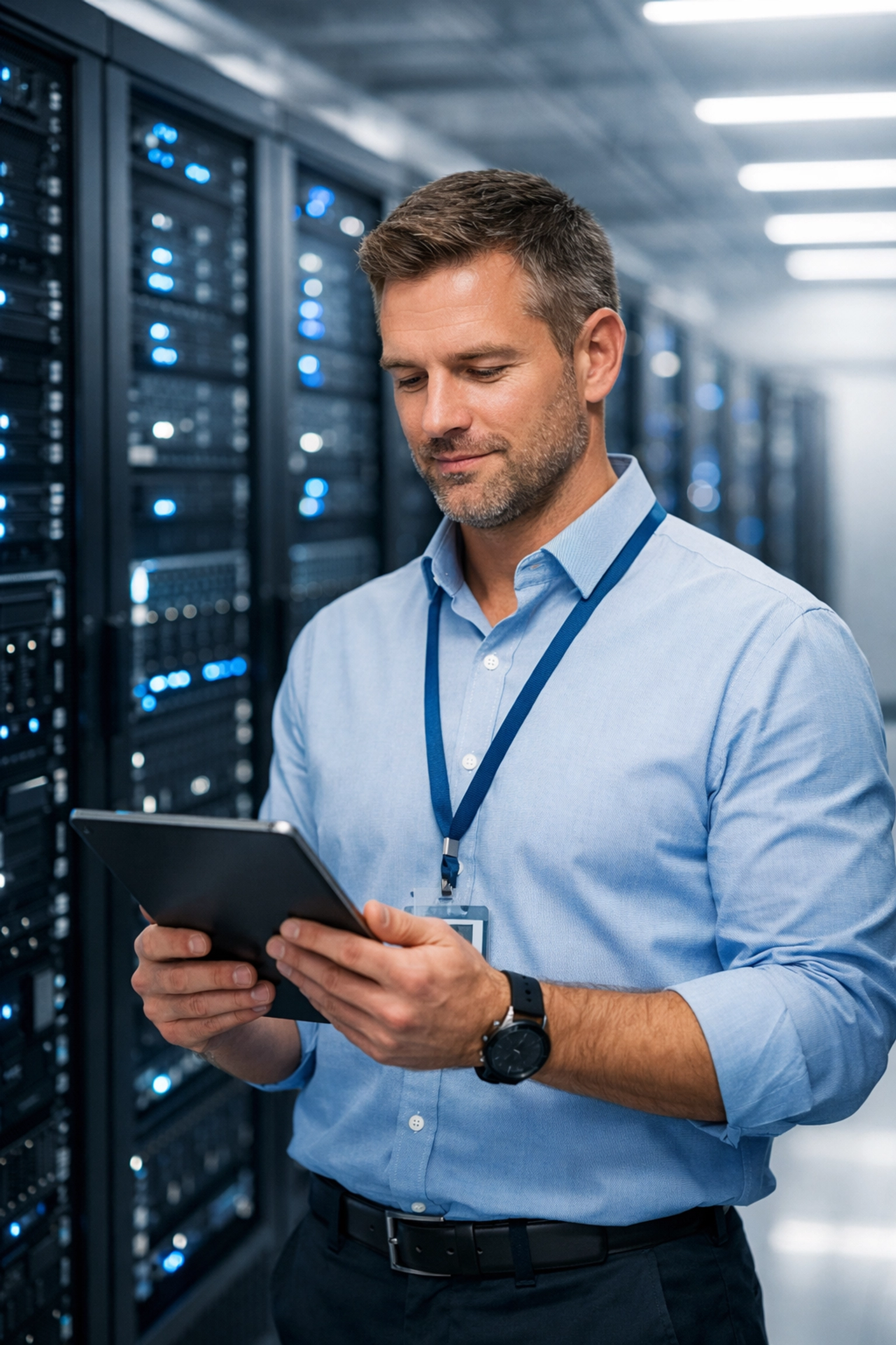 IT administrator managing automated server patching via ServiceNow Ansible Spoke in a secure data center.