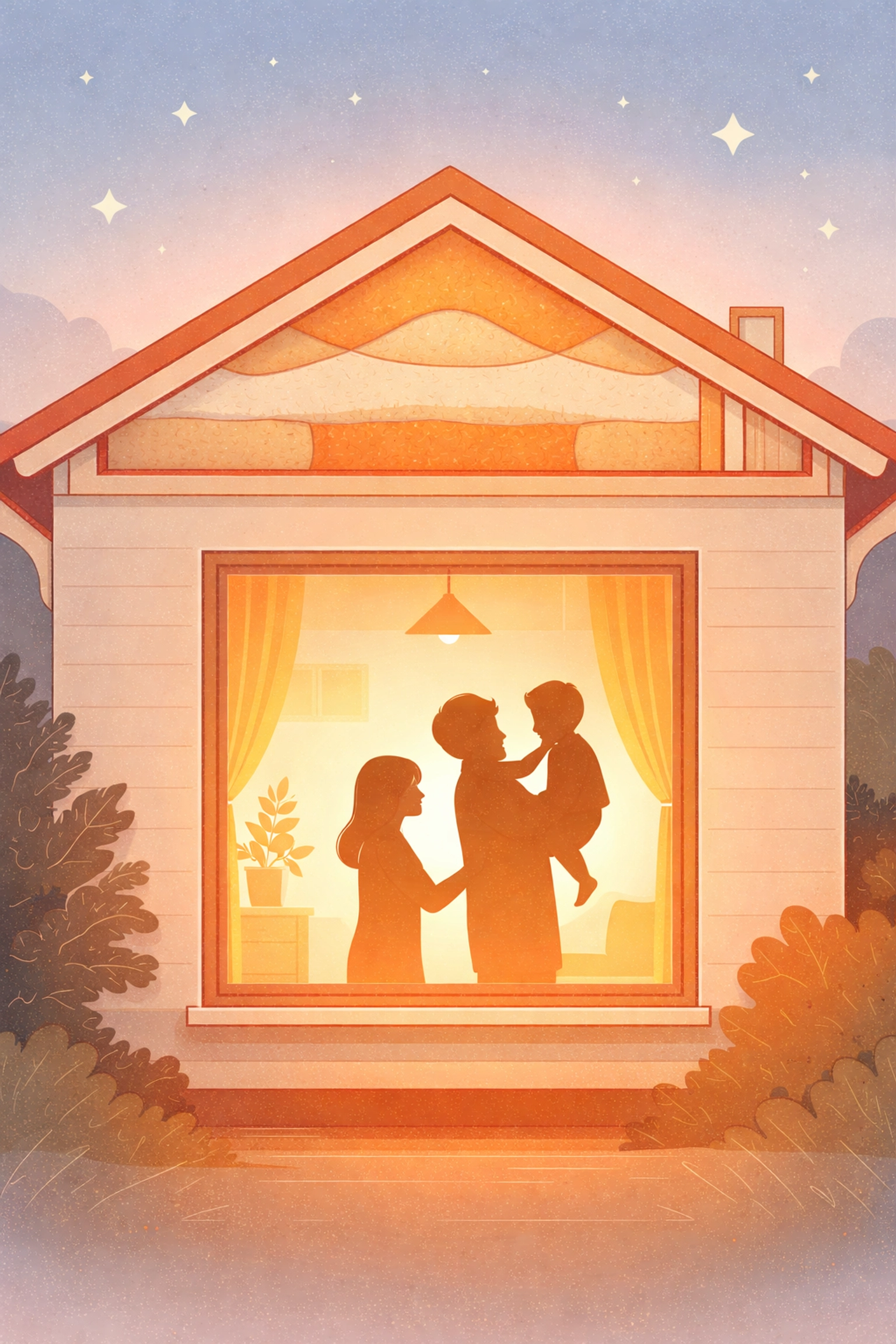 Happy family in insulated home with warm loft, highlighting tenant comfort and retention