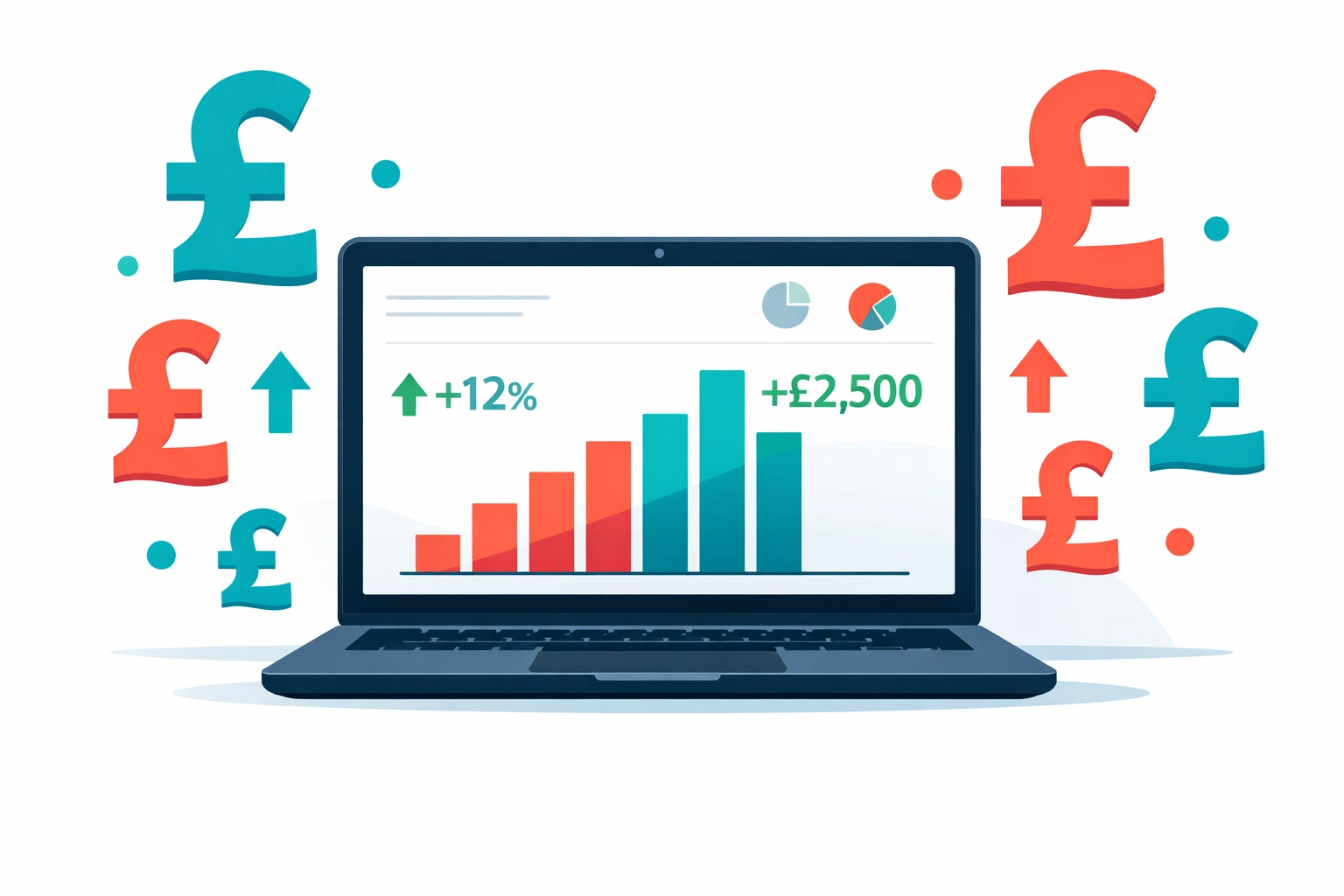 Virtual accounting dashboard showing cost savings and financial growth for UK small businesses