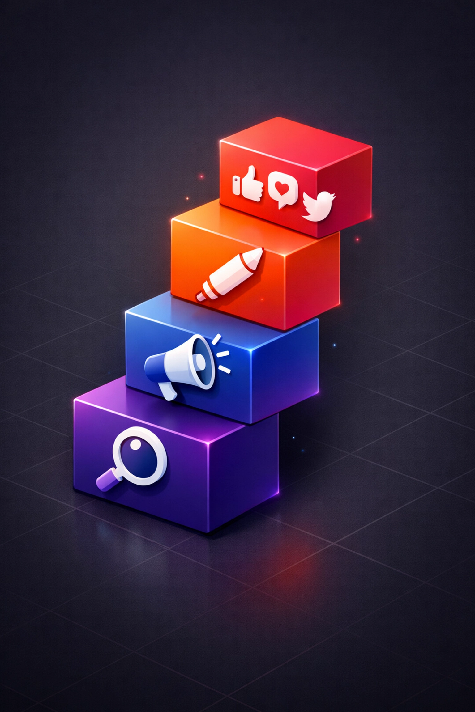 Digital marketing services including SEO, PPC, content, and social media stacked as growth blocks