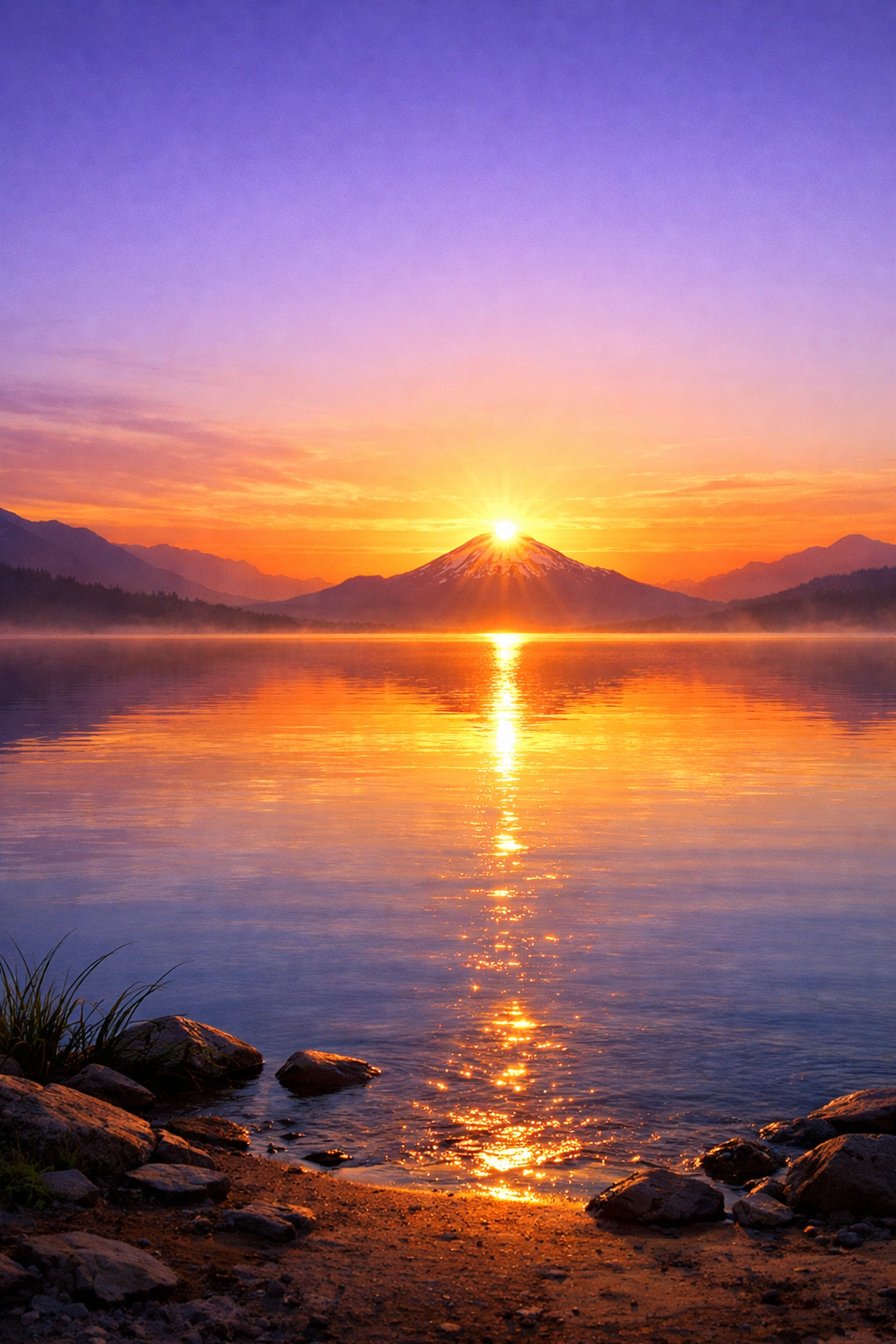 Peaceful lake at dawn symbolizing fresh daily bread and morning mercies.
