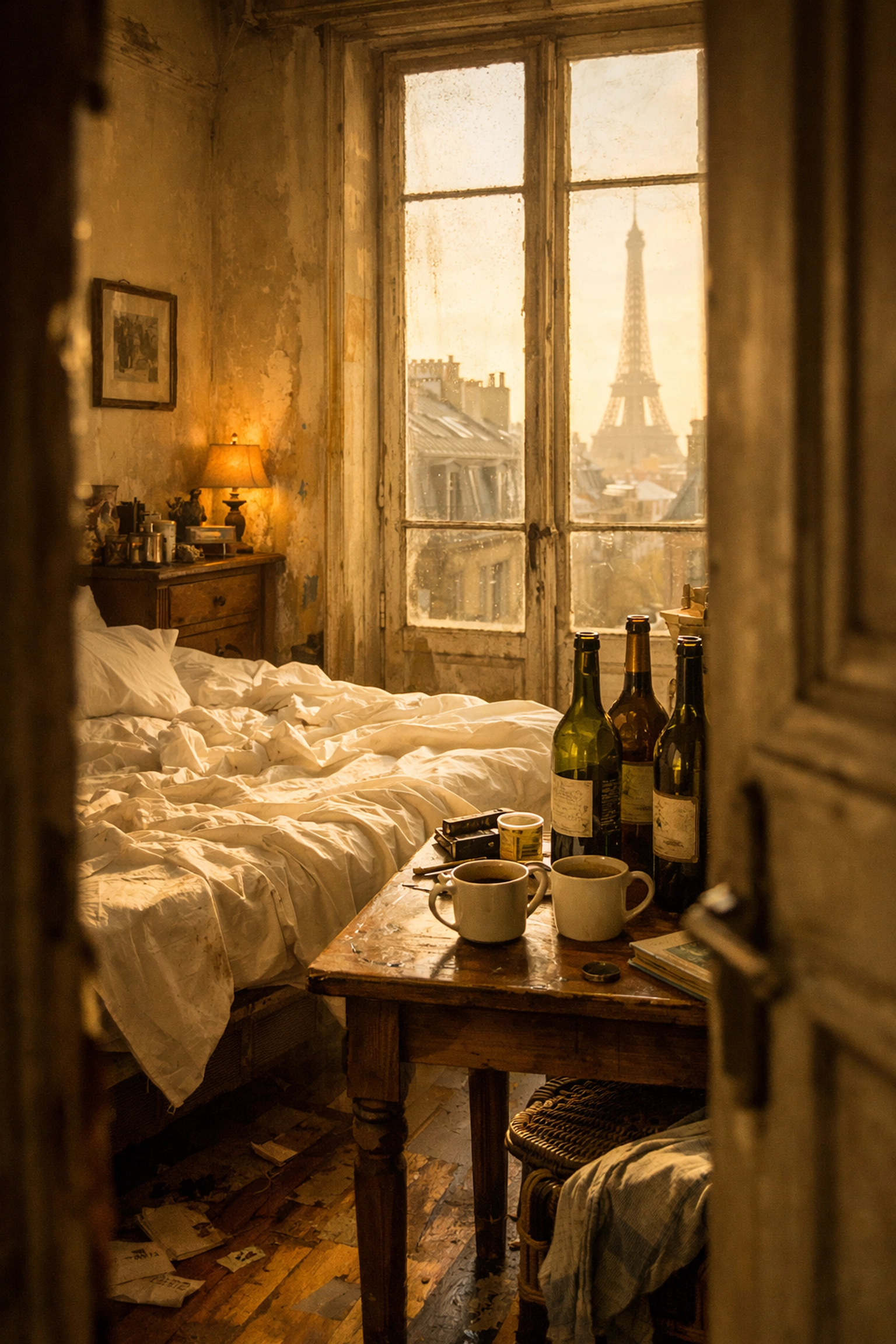 Giovanni's intimate room with rumpled bed symbolizing secret gay relationship in 1950s Paris