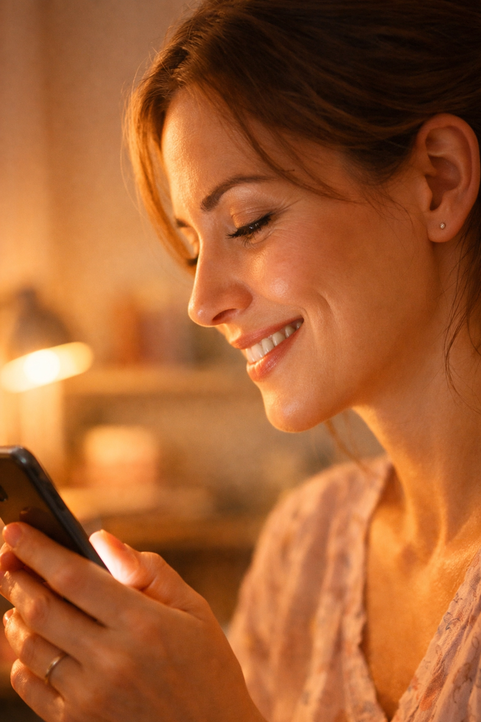 Woman engaging authentically with social media content on her phone