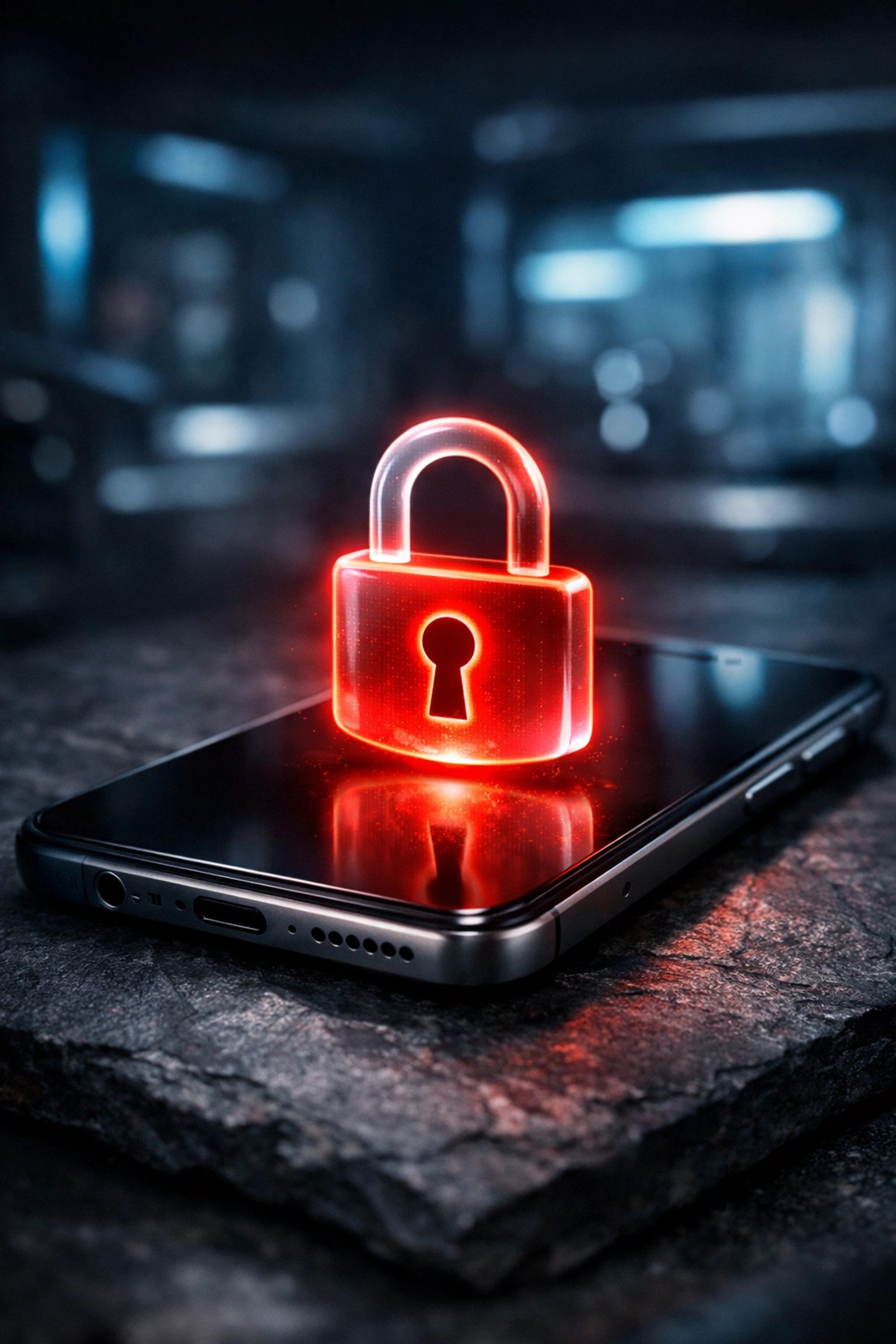 Smartphone with a lock icon representing a blacklisted or bad IMEI device for trade-in.