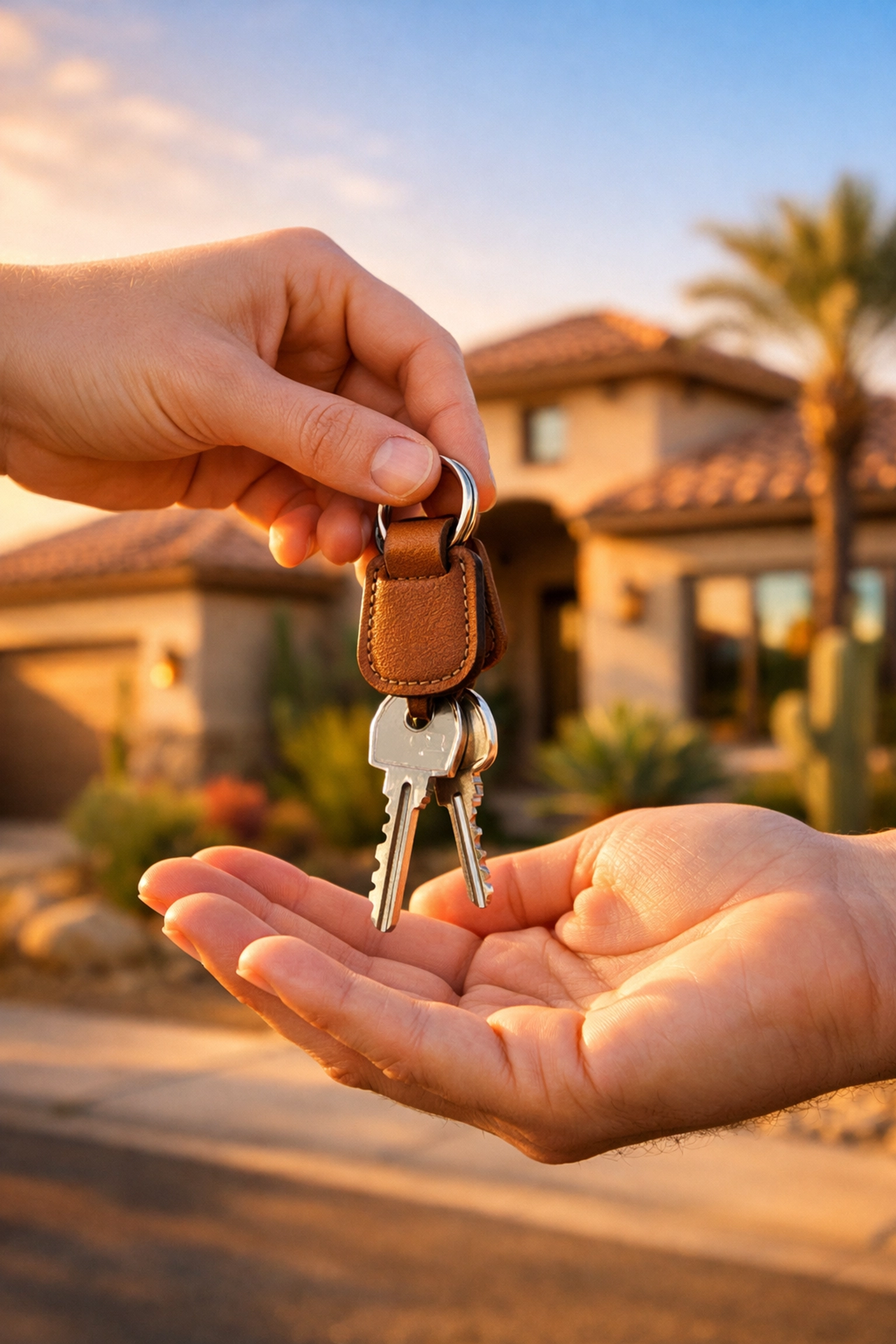 Homebuyer receiving keys to a Phoenix house through a subject to property transaction.
