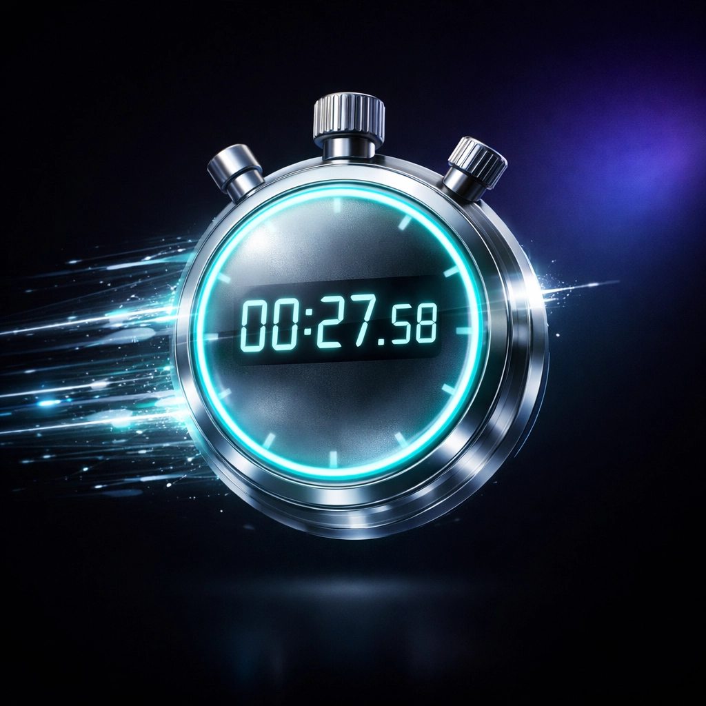Glowing digital stopwatch representing the 5-minute lead response rule to lower CAC for Indian brands.