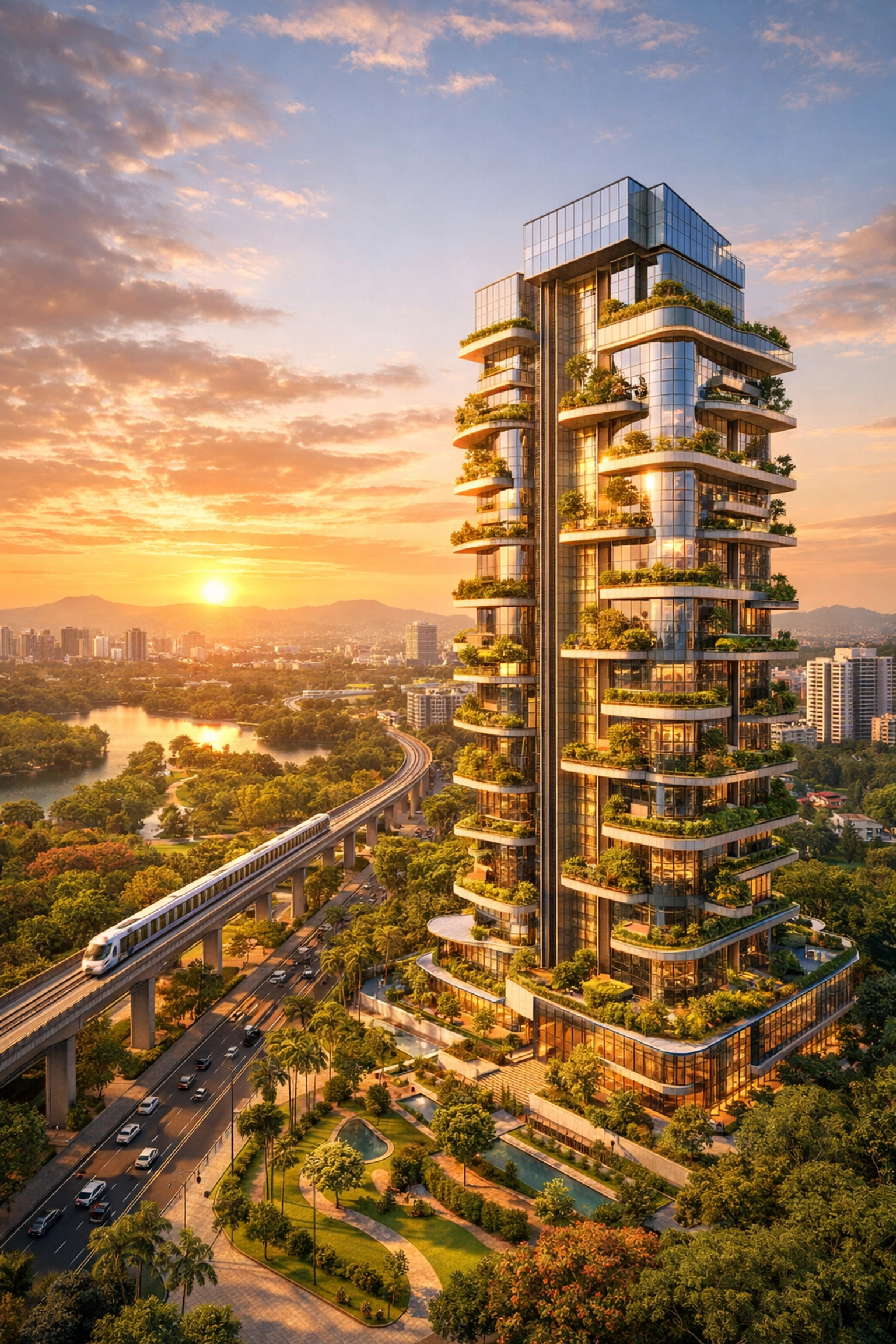 Modern luxury residential tower in Bengaluru with green vertical gardens for investment tips india.
