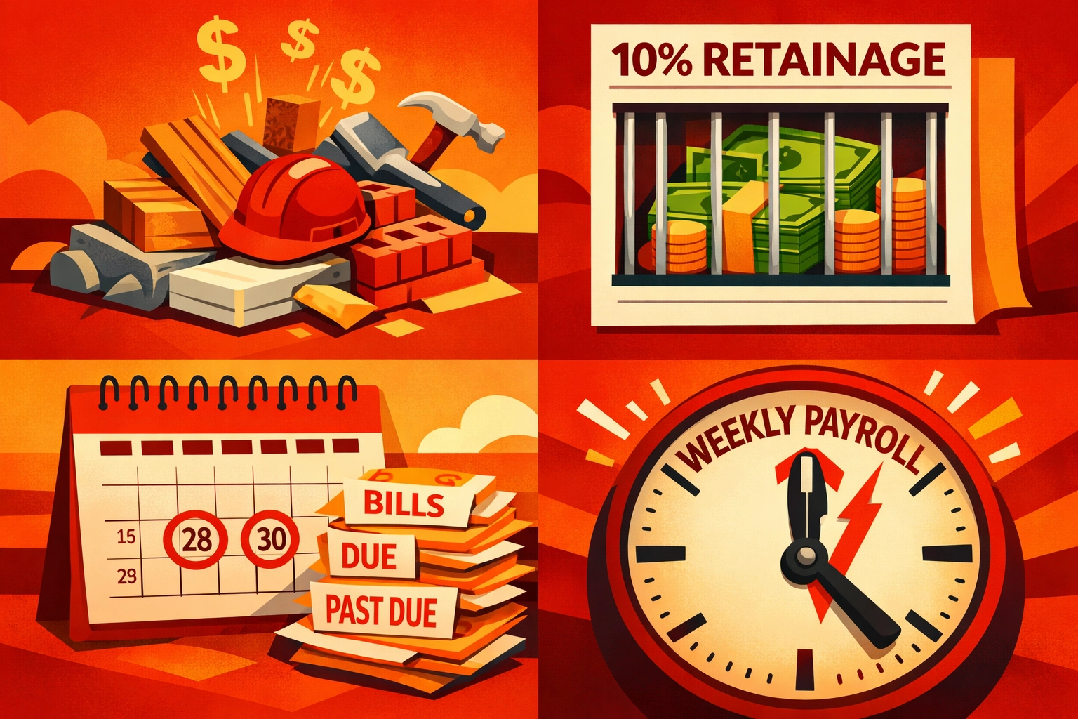Four cash flow challenges for contractors: upfront costs, retainage, delays, and payroll
