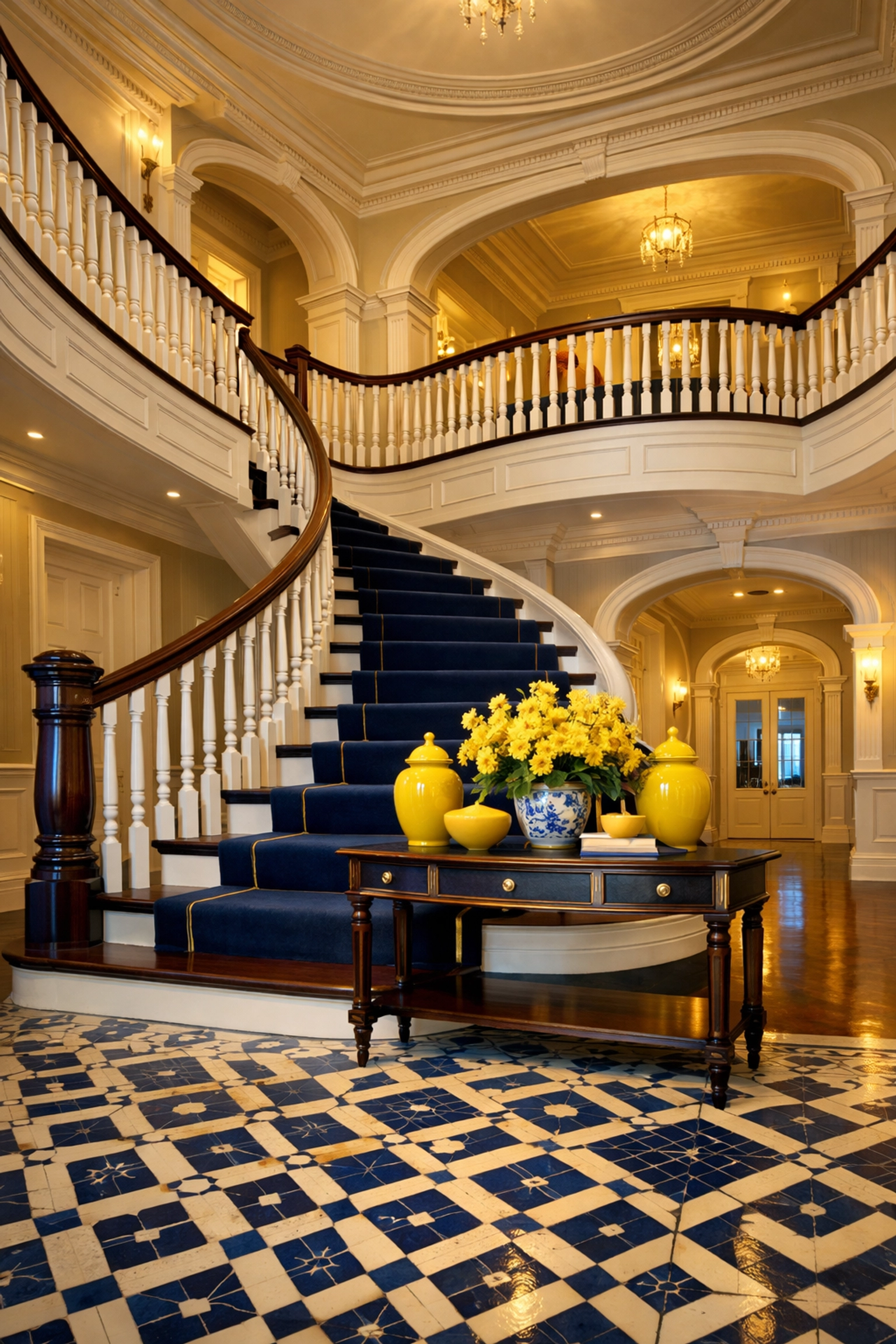 Stunning Dover mansion foyer showcasing the high standards of residential cleaning Massachusetts.