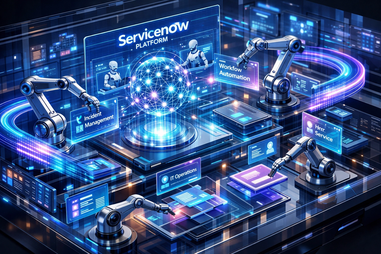 ServiceNow Agentic AI automation platform with intelligent agents managing ITOM workflows