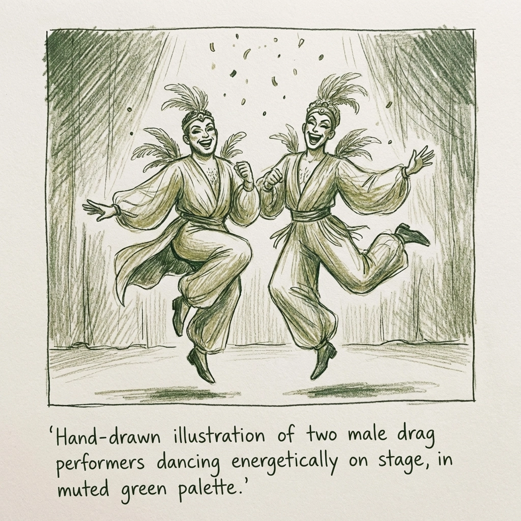 Drag queen executing high-energy dance routine during pageant talent competition