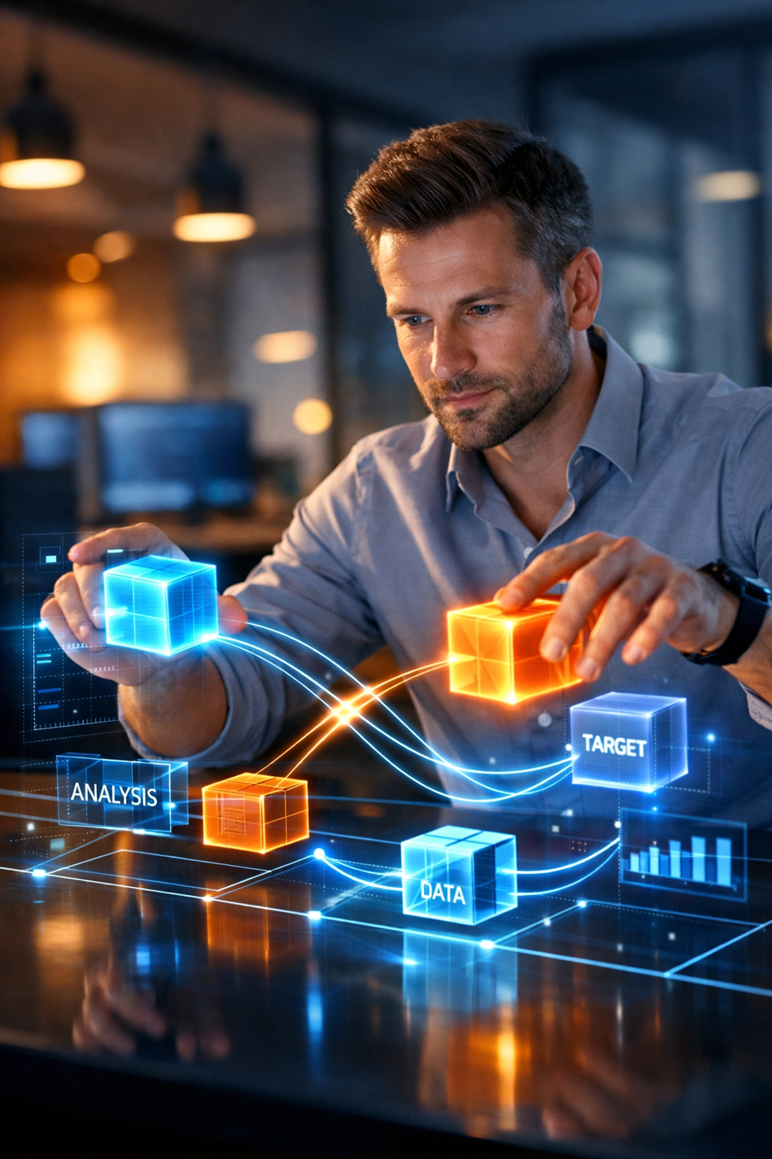 Mitarbeiter nutzt Low-Code KI per Drag-and-Drop für automatisierte Prozesse im Mittelstand