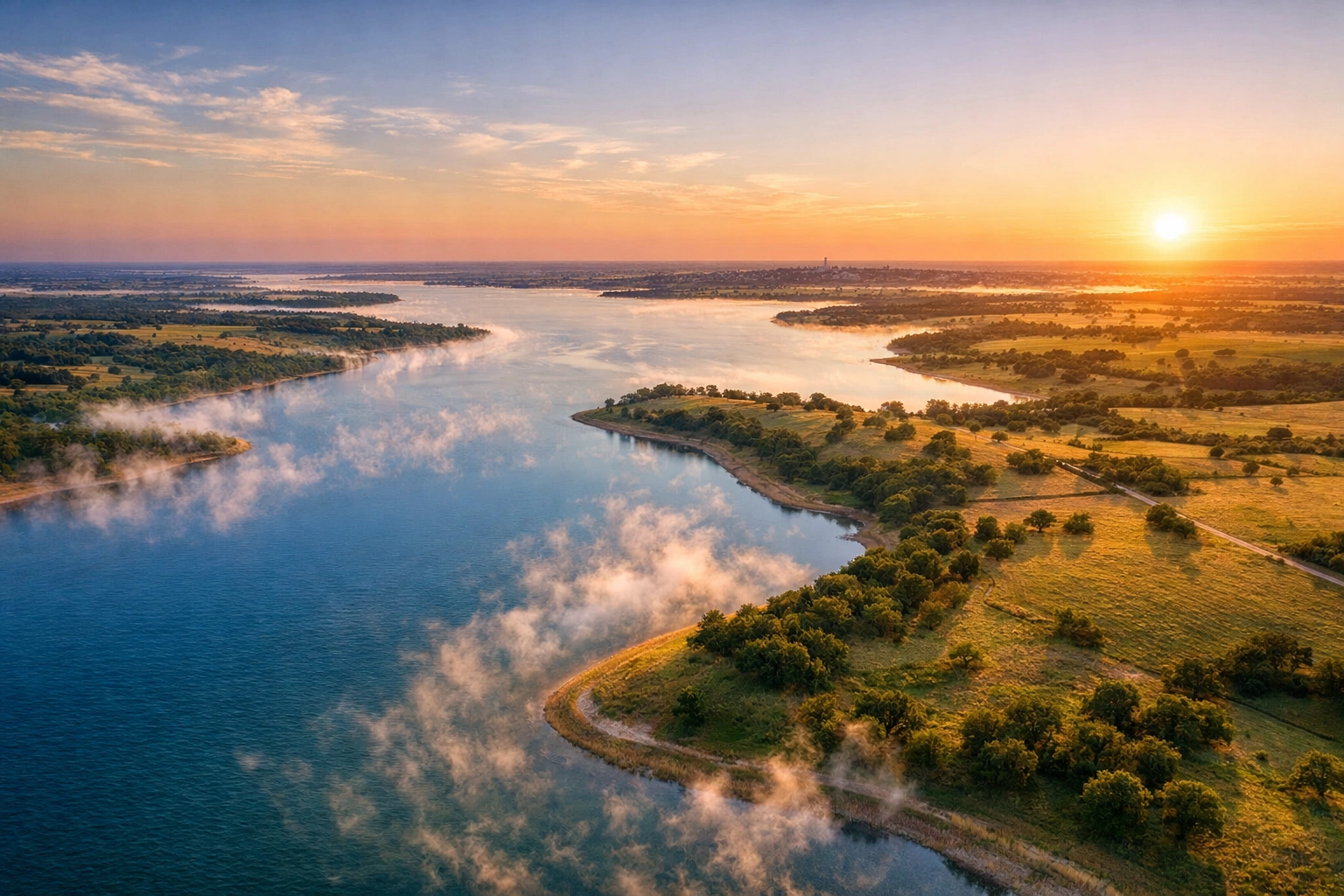 Bois d'Arc Lake aerial view in Fannin County Texas showing undeveloped shoreline investment opportunities