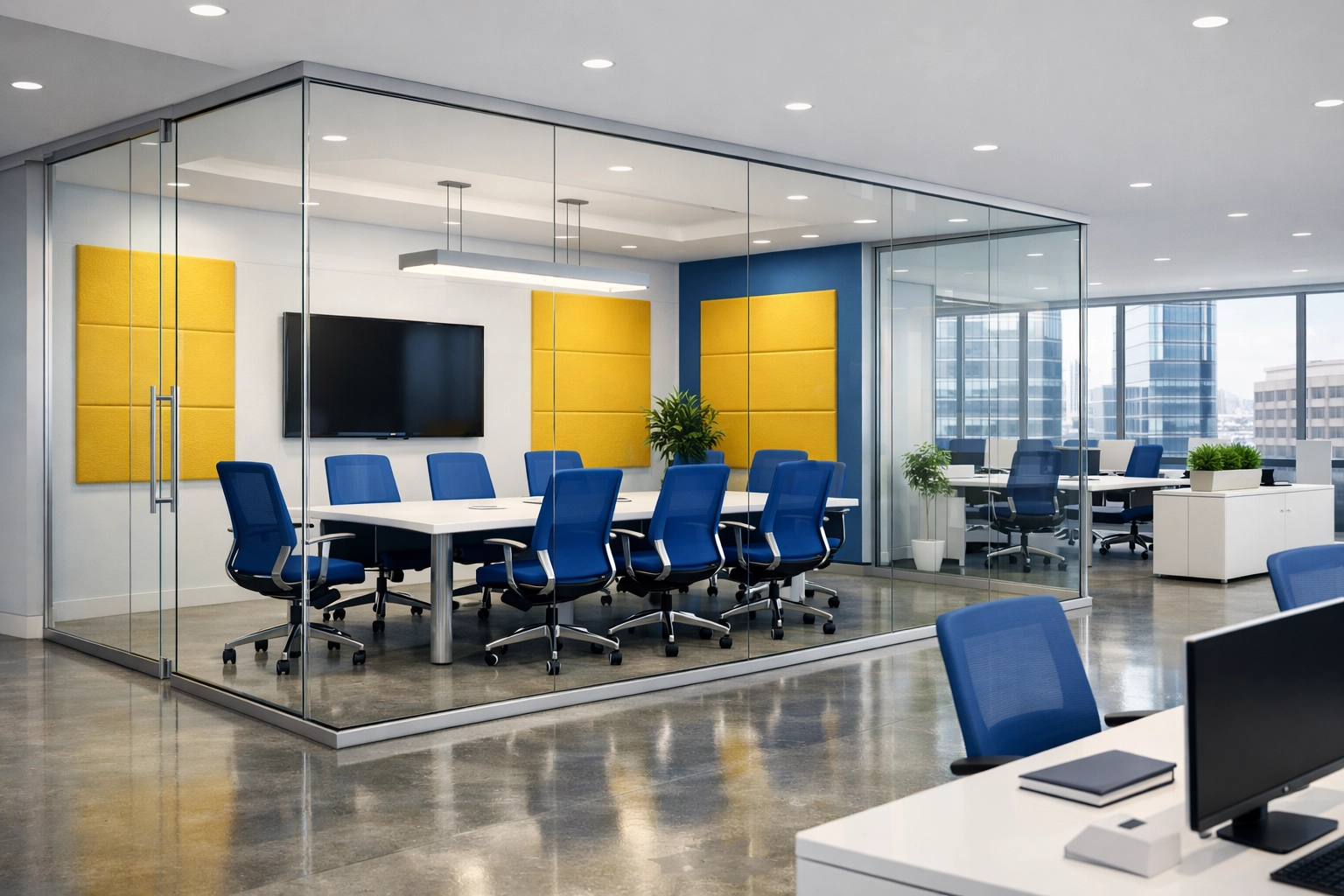 Sanitized modern office space in Massachusetts highlighting professional commercial cleaning and maintenance.