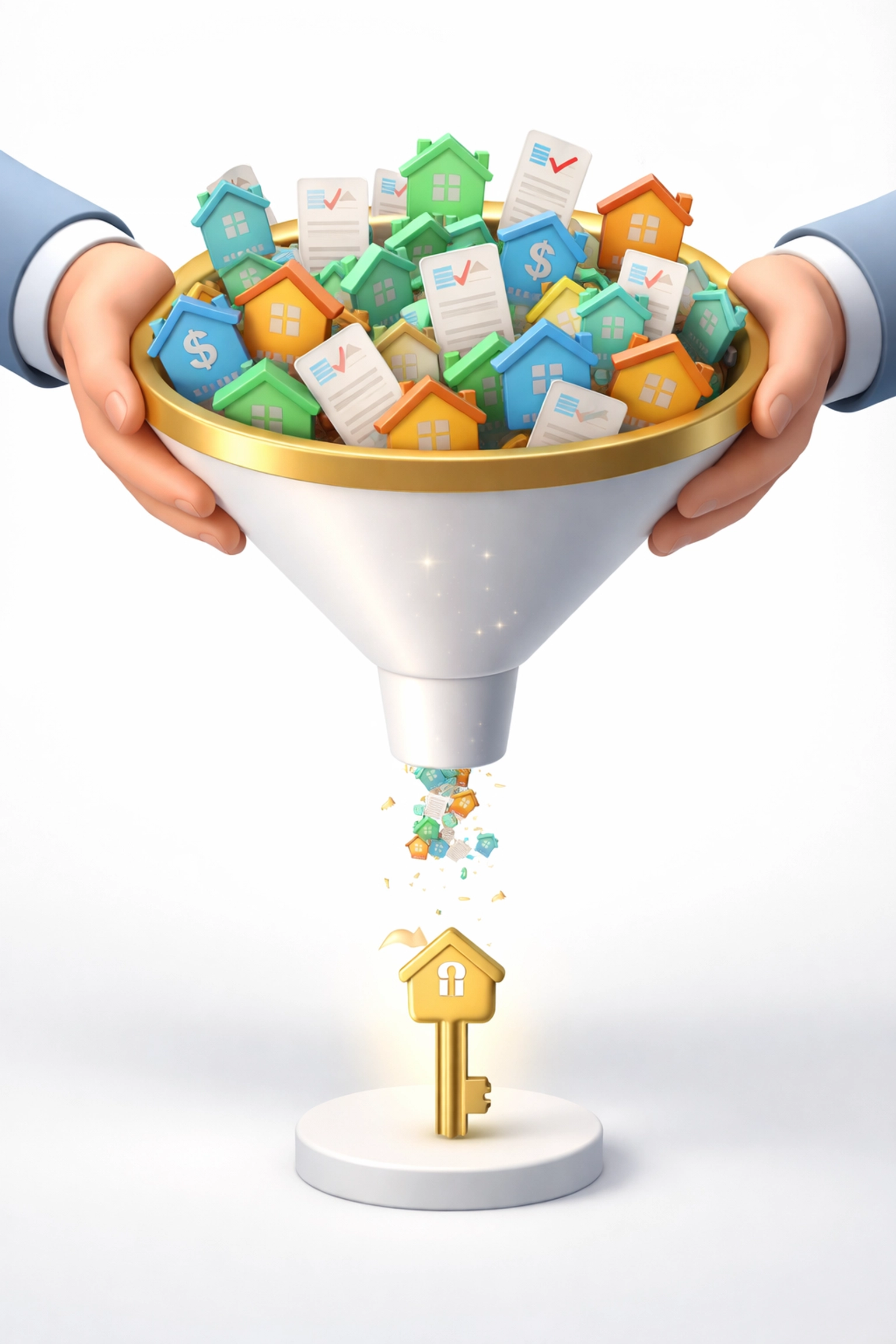 Illustration of many mortgage options funnelling down to the perfect solution in Oldham