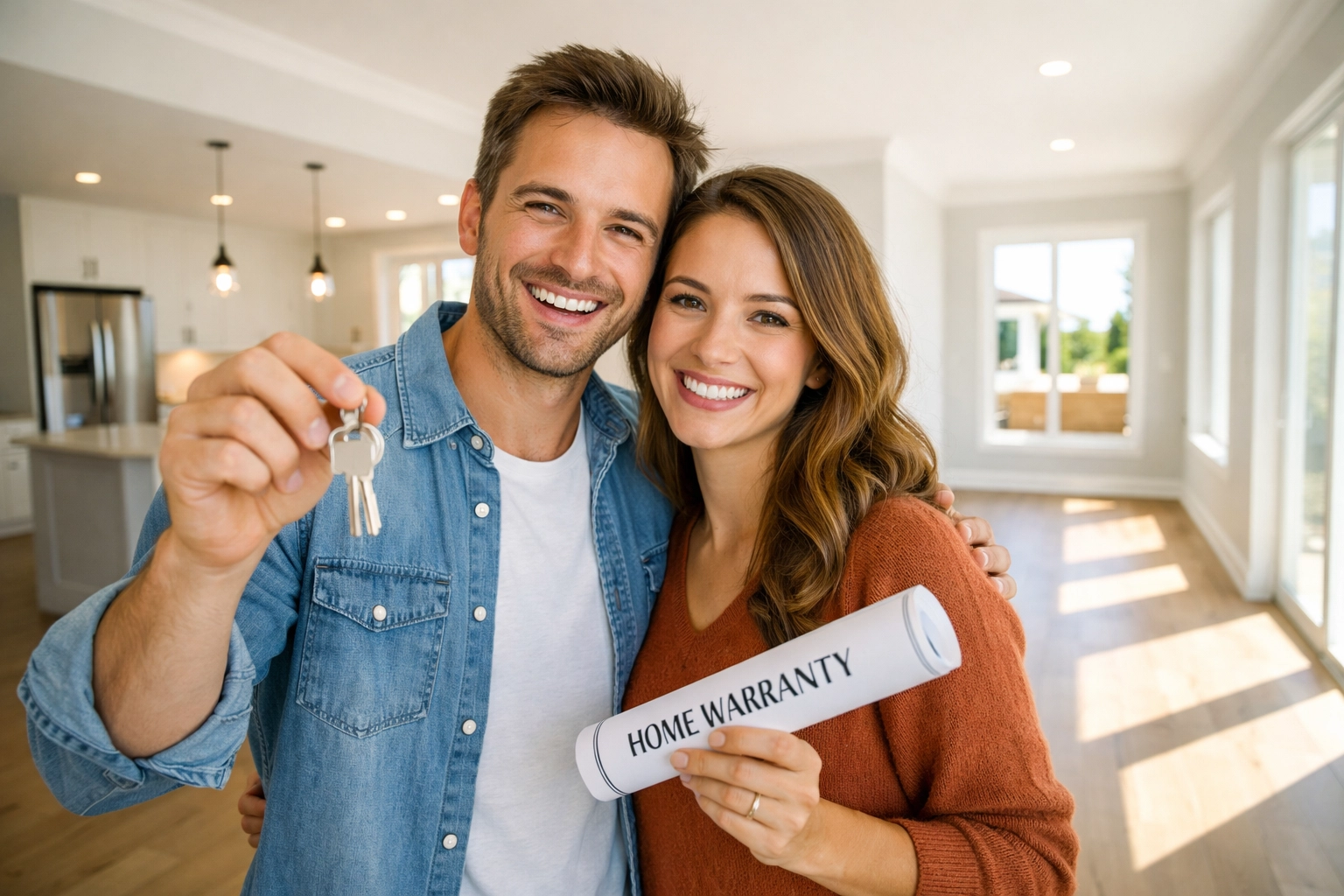 Happy couple holding keys in their new move-in ready Cape Coral home