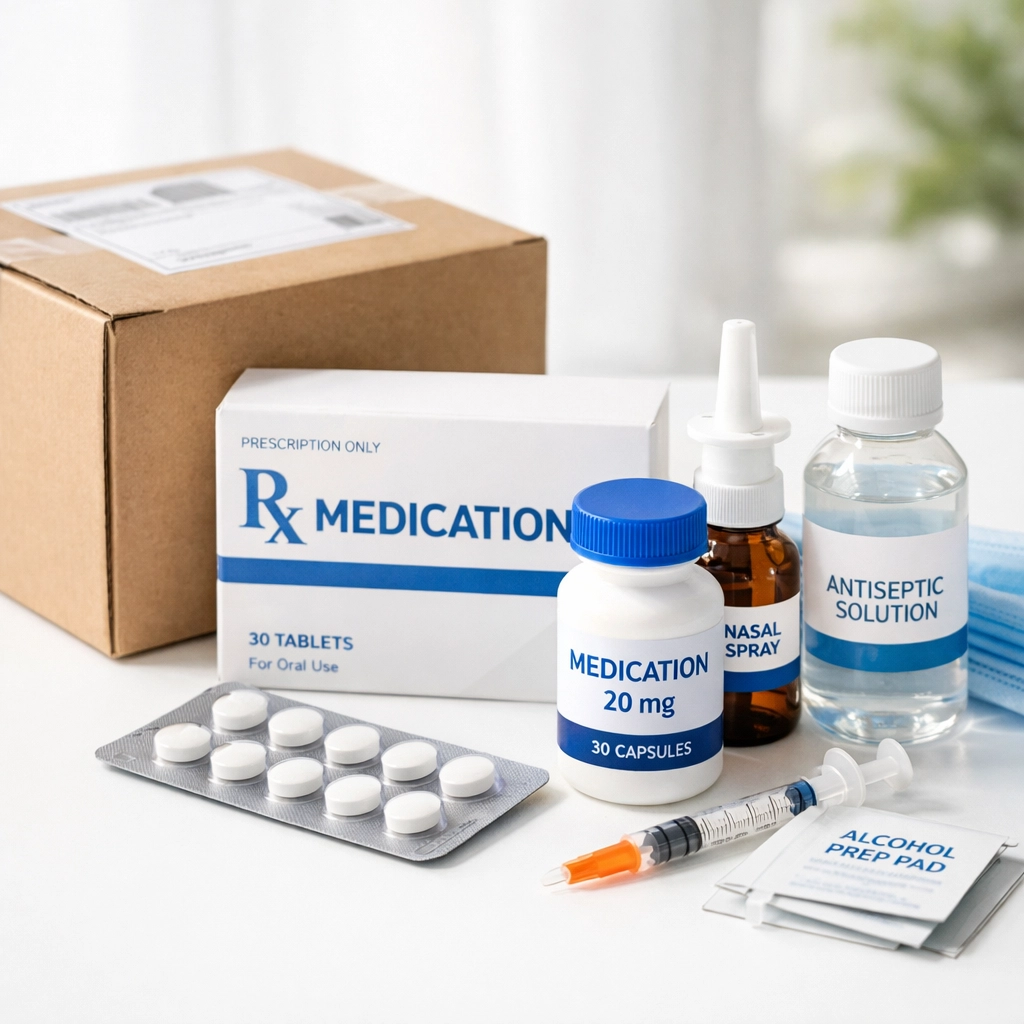 Semaglutide prescription delivery package with medical supplies shipped to Pennsylvania home