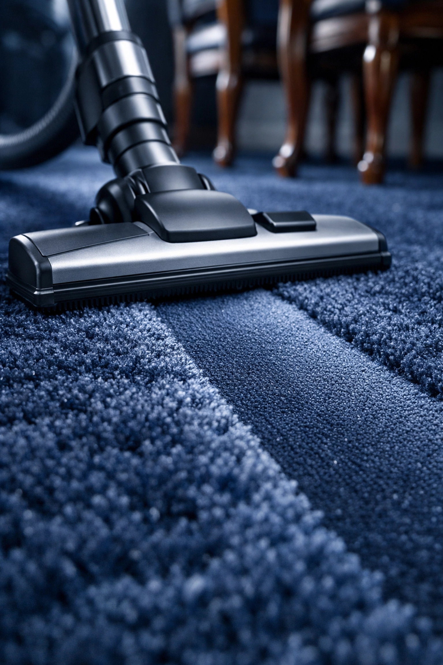 Professional HEPA vacuum removing allergens and dust from high-pile luxury carpet during a deep clean.
