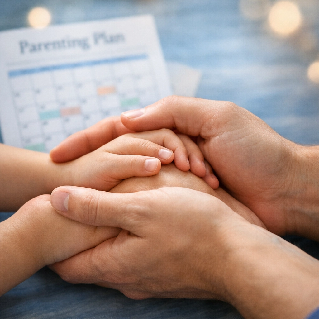 Parent holding child's hands with custody parenting plan in Virginia Beach