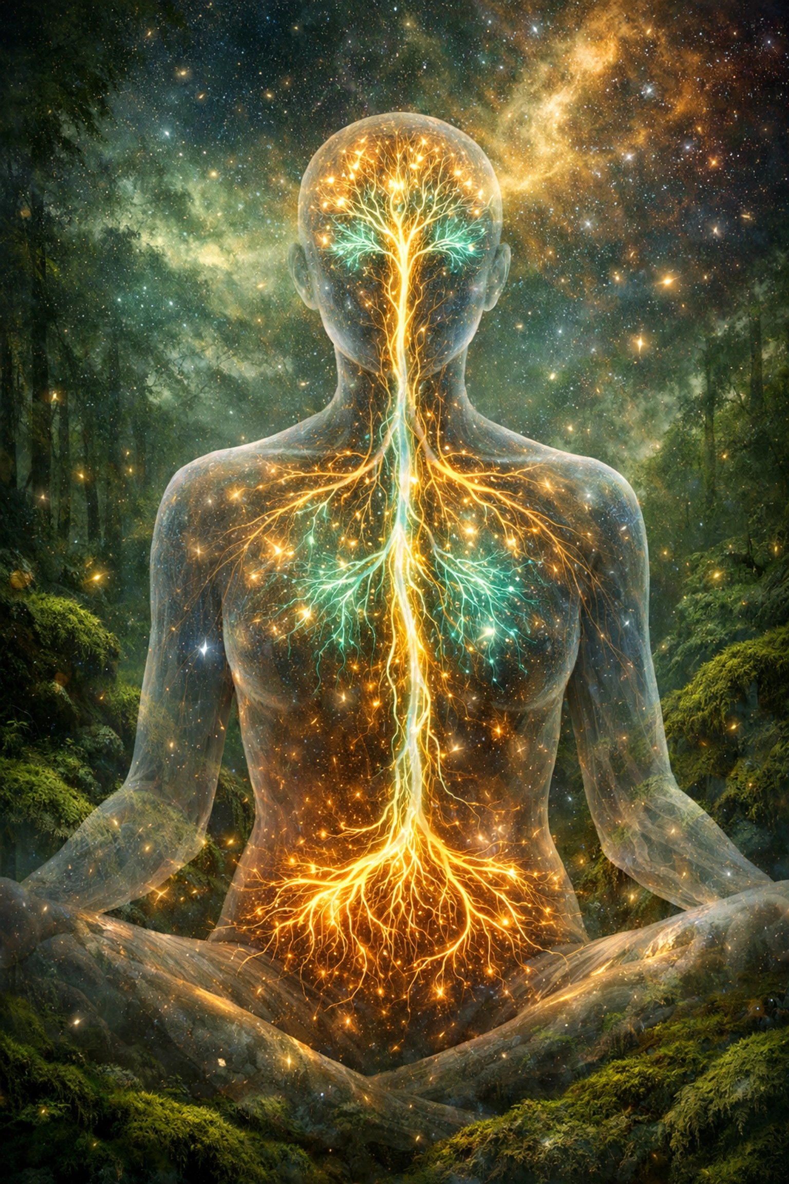 Ethereal Vagus nerve tree of life illustration showing how to heal myself through biological nervous system regulation.