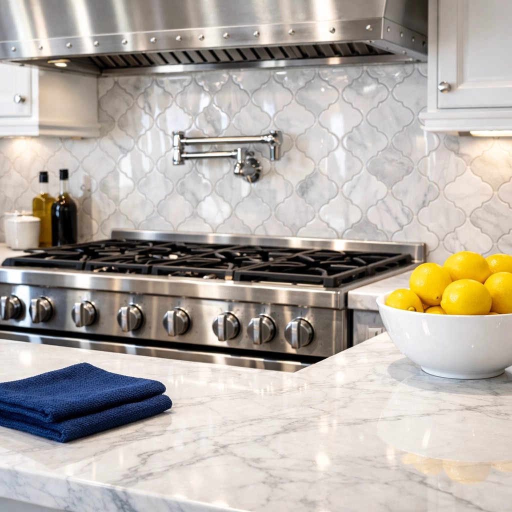 Sparkling clean and sanitized luxury kitchen in Boxborough following a professional deep house cleaning service.
