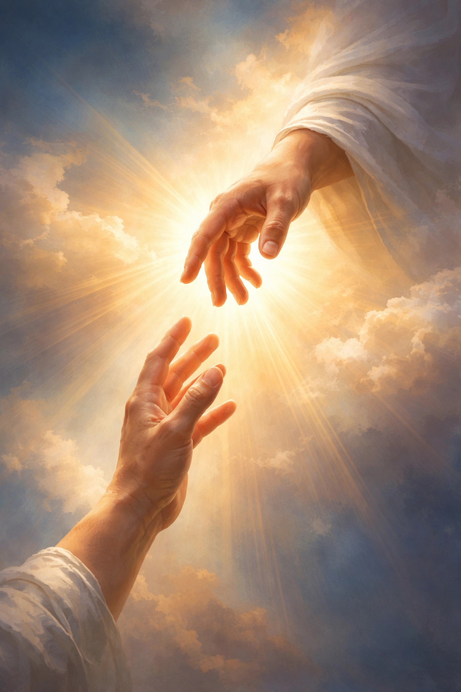 Two hands reaching toward each other, representing hope, faith, and connection through God's gift of the Holy Spirit
