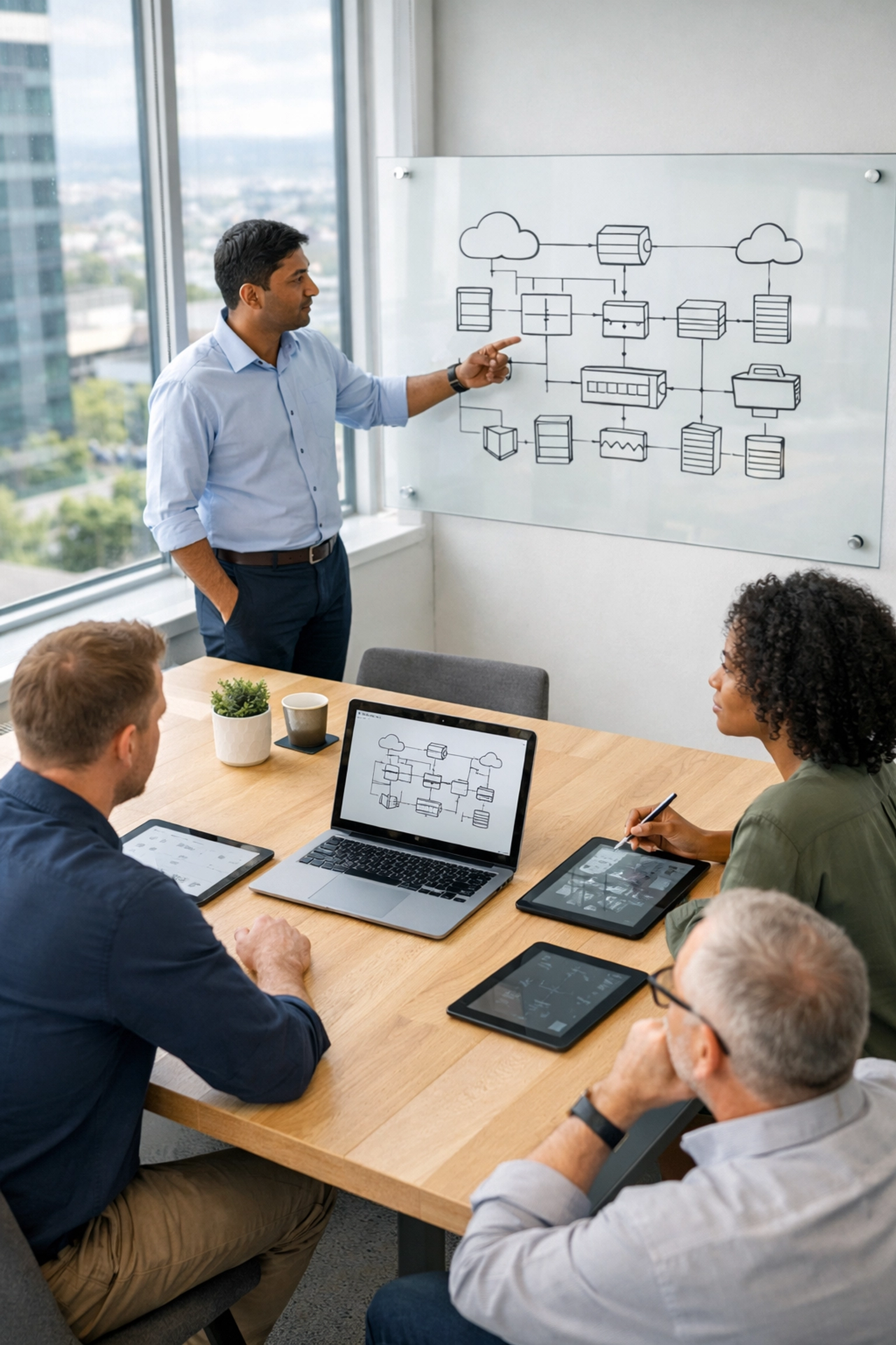 ServiceNow implementation team collaborating on ITAM and ITOM strategy in a modern office environment.