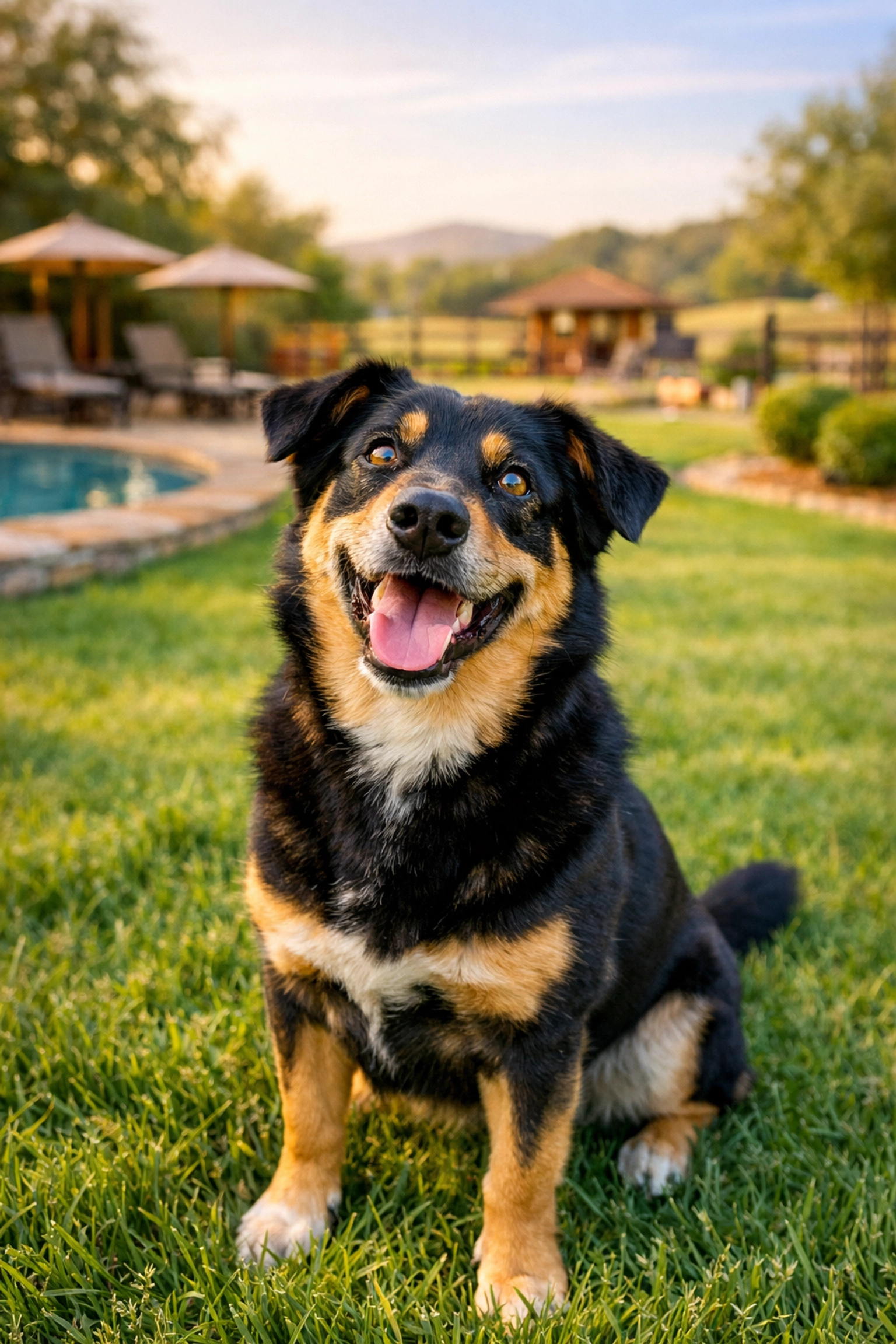 Happy dog receiving holistic care and medication treats at Green Acres K-9 Resort in Boring Oregon.