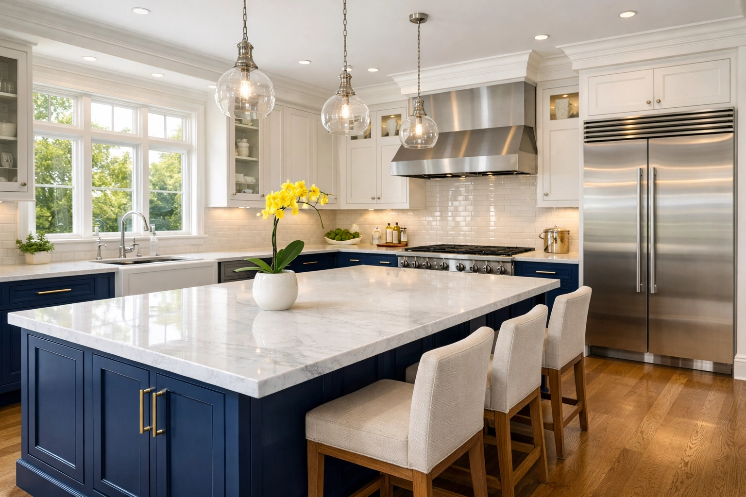 Spotless luxury kitchen in Dover following recurring residential cleaning Massachusetts services.