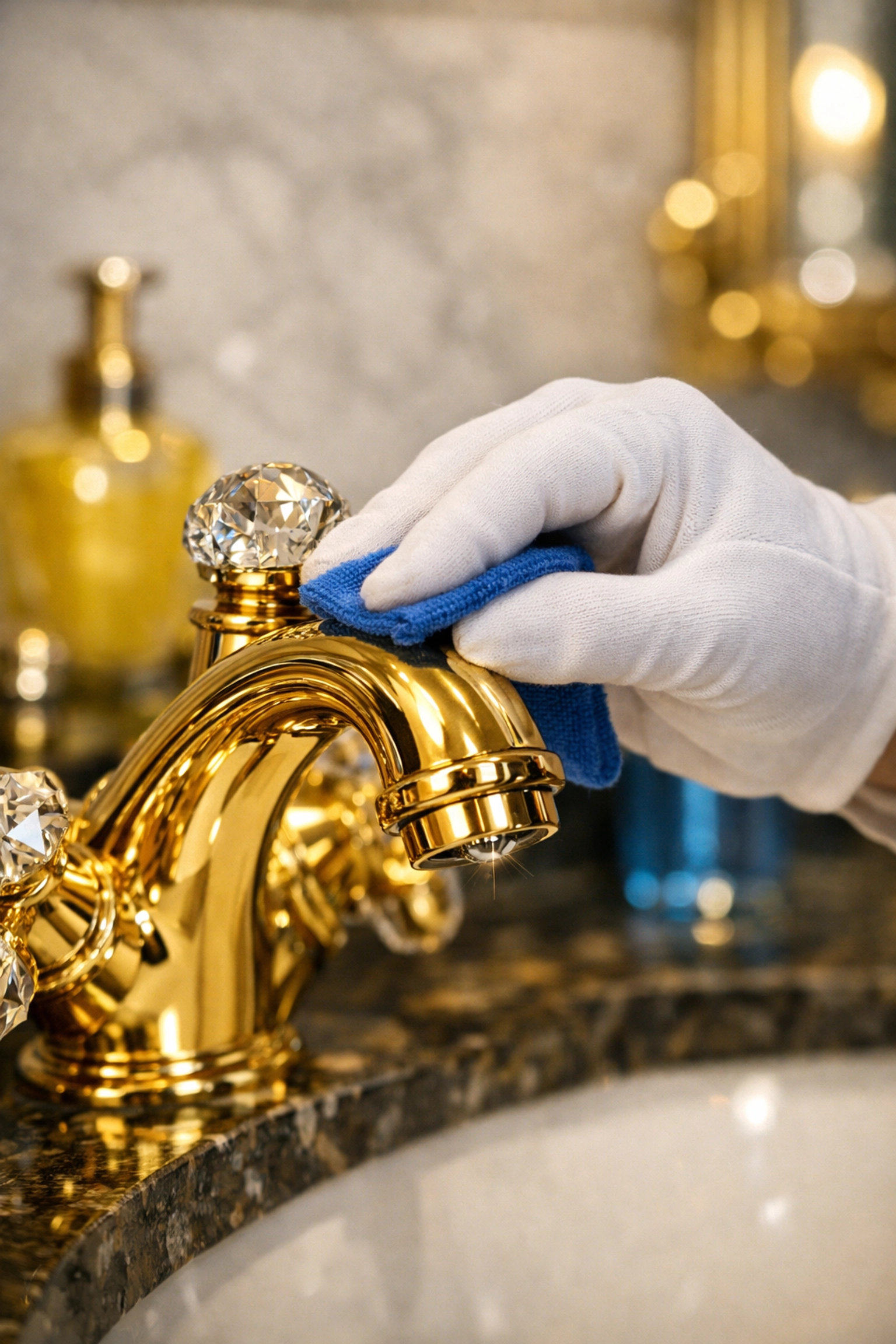 Detail work on high-end fixtures during a luxury house cleaning MA strike by professional cleaners MA.