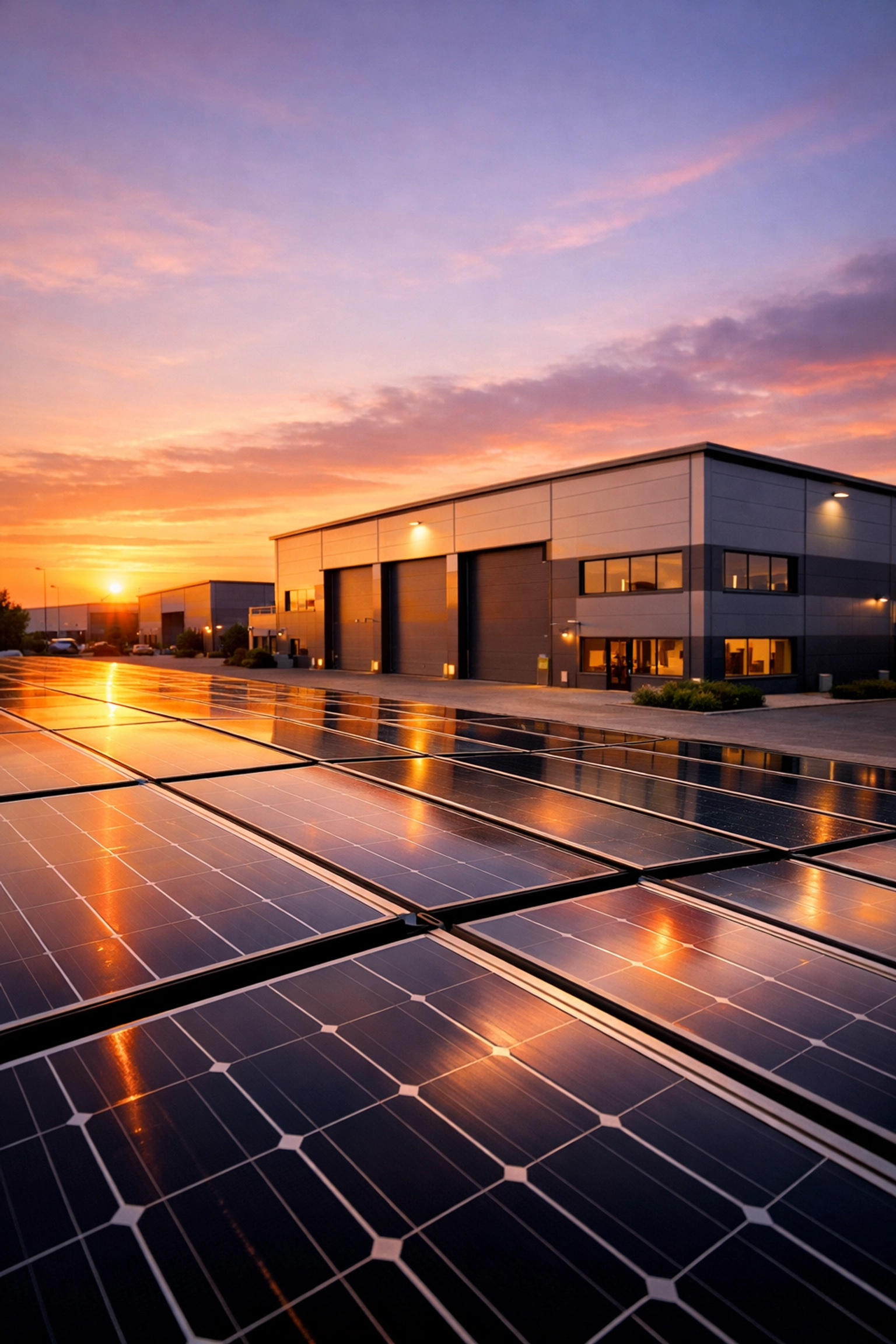 Industrial warehouse in Poole with commercial solar power panels generating revenue through the SEG scheme.