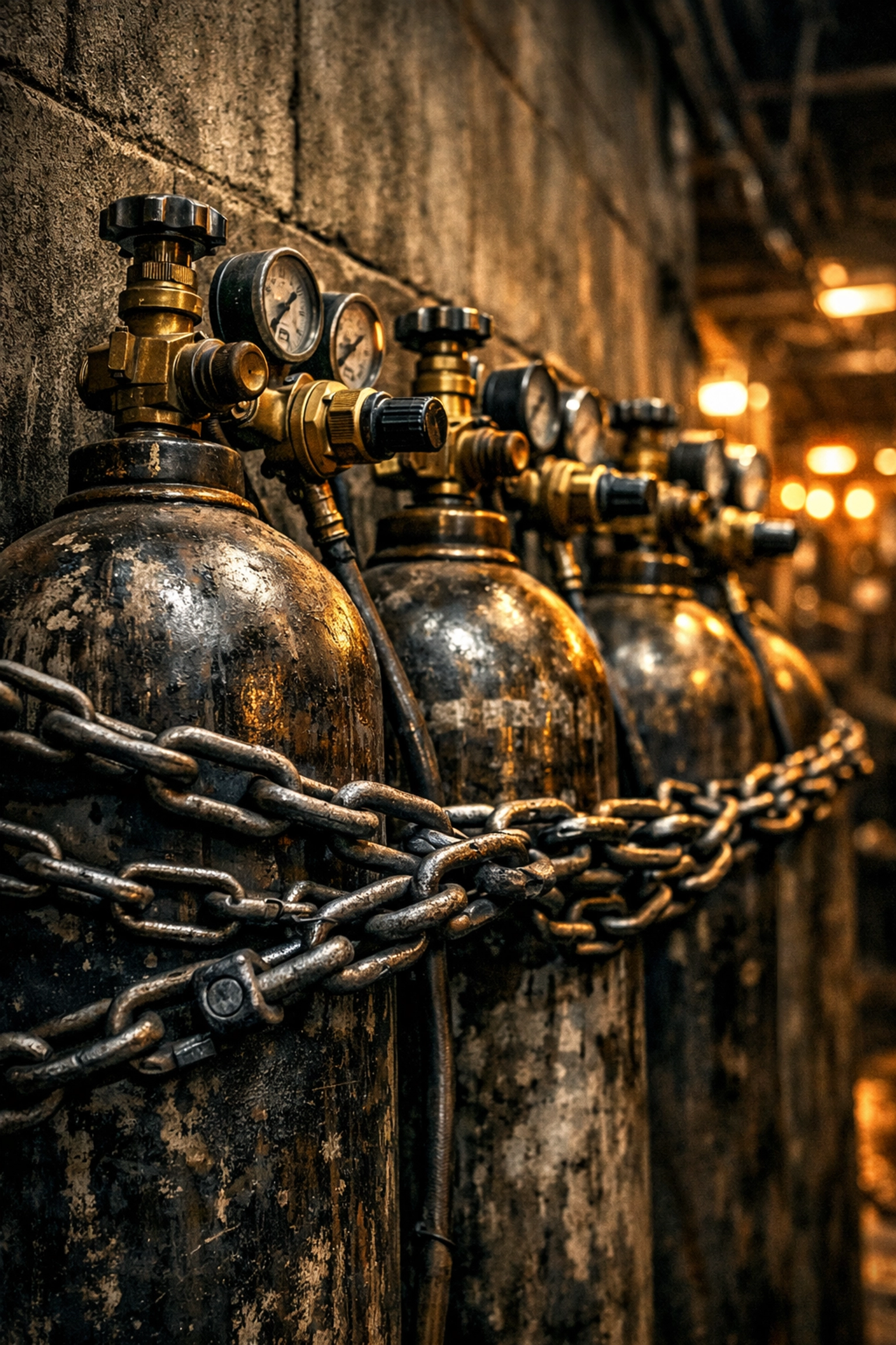 Secure industrial welding gas cylinders ready for delivery in Fort Wayne.