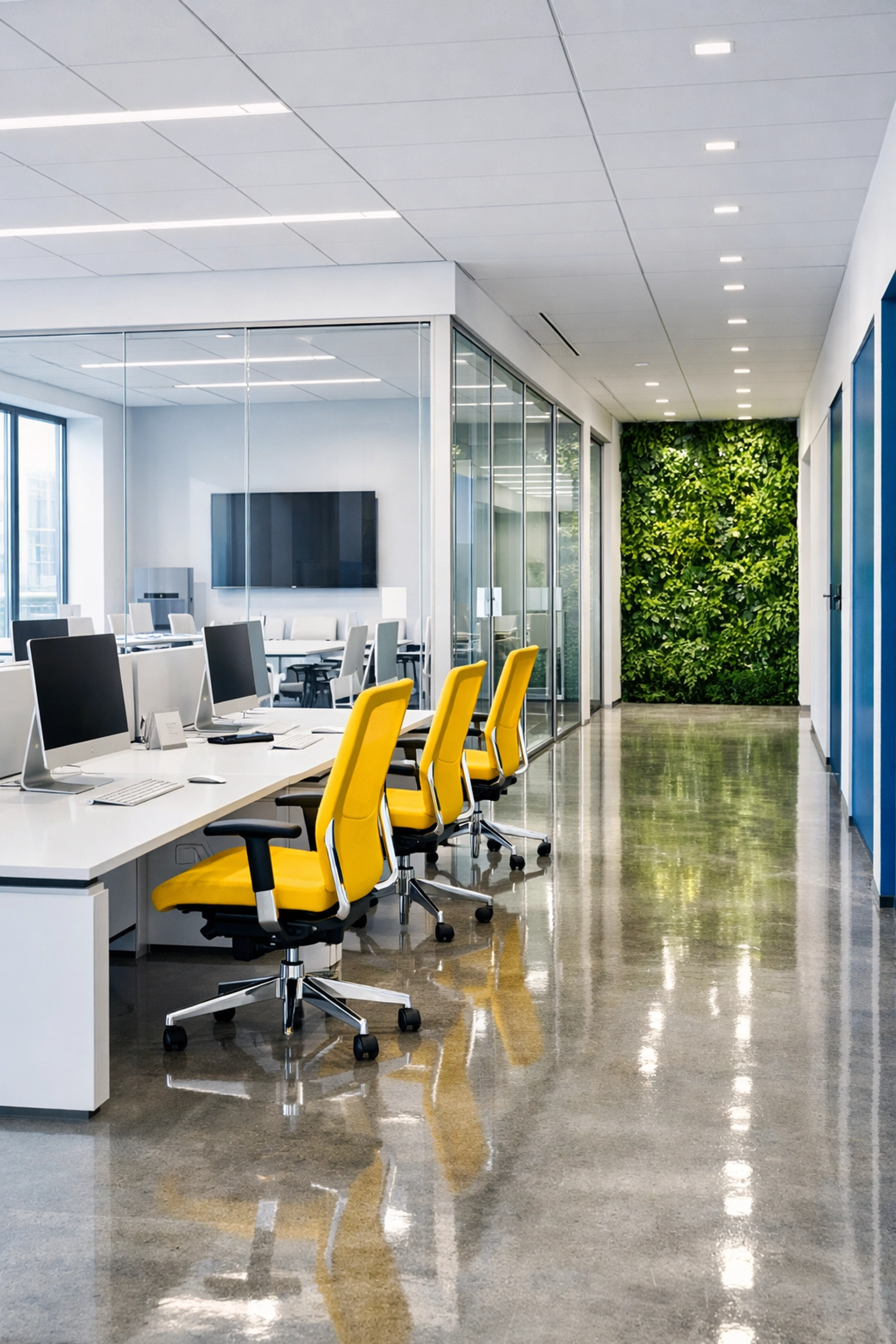 A clean, minimalist Kendall Square workspace highlighting professional office cleaning Cambridge and eco-conscious design.