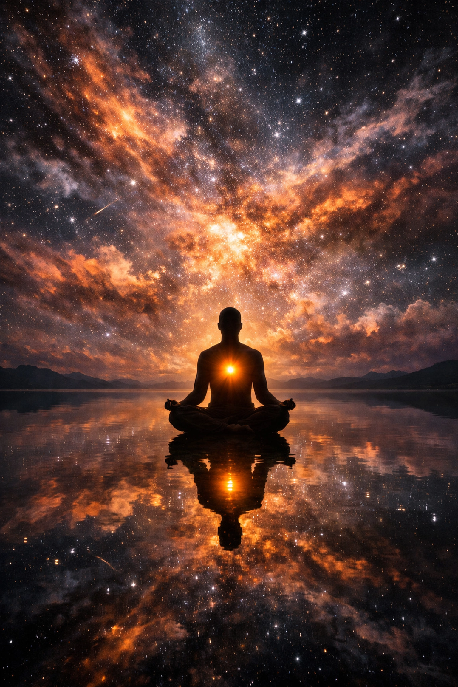 A serene figure meditating on water representing nervous system regulation and somatic healing.