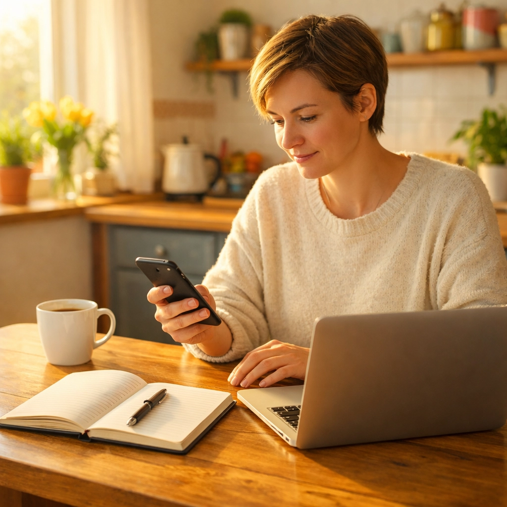 A family member researching emergency financial assistance in New Jersey on a laptop.
