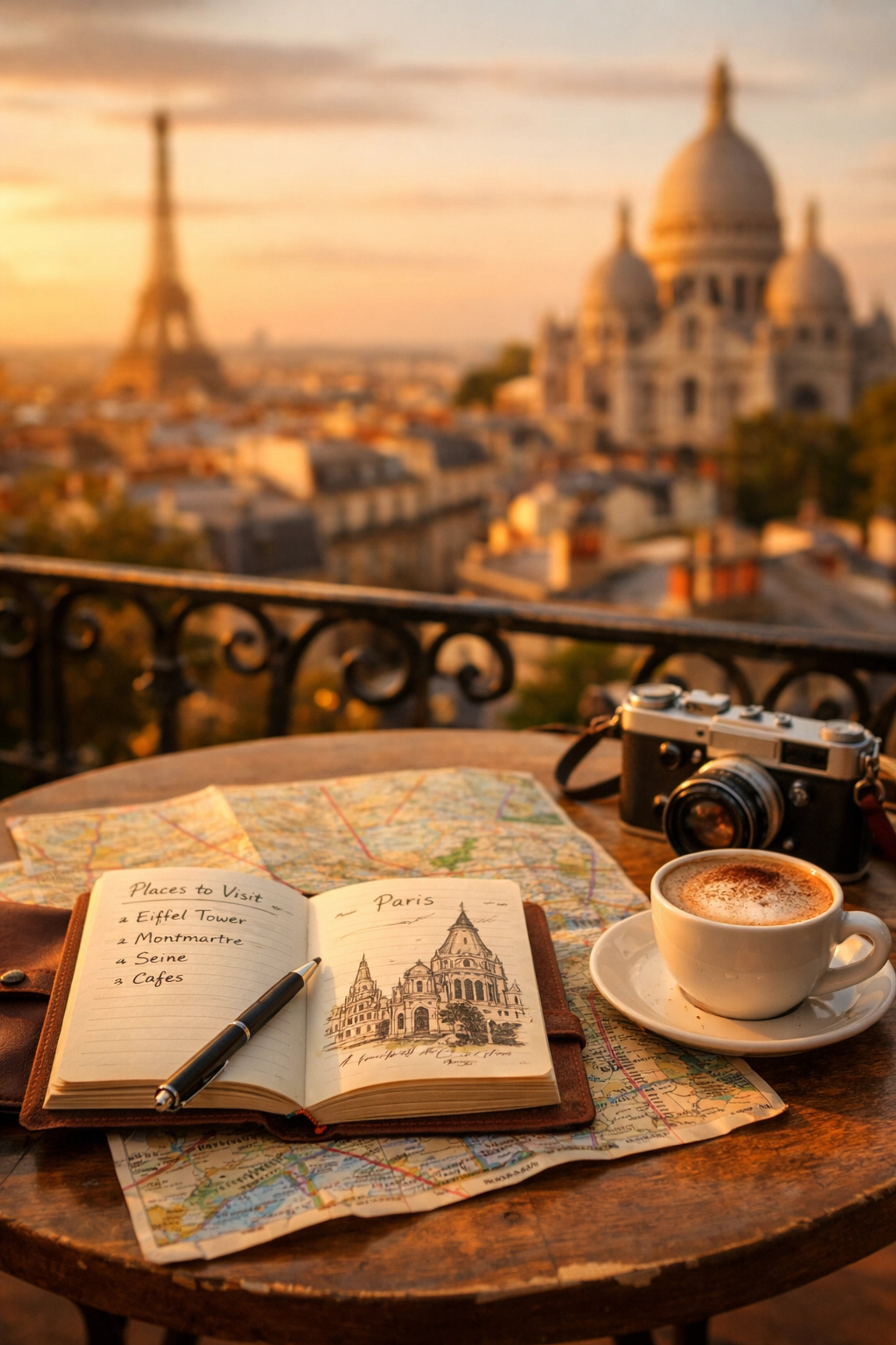 Travel planning journal and map for European vacation from Omaha