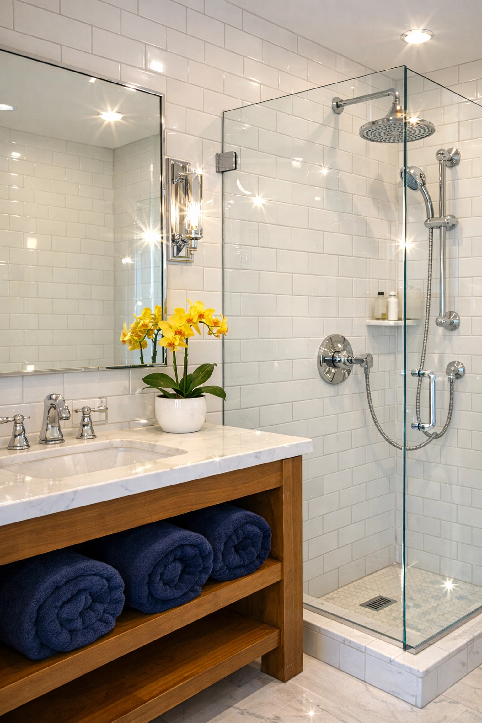 Sparkling clean luxury bathroom in Massachusetts after a thorough apartment cleaning Bellingham service.