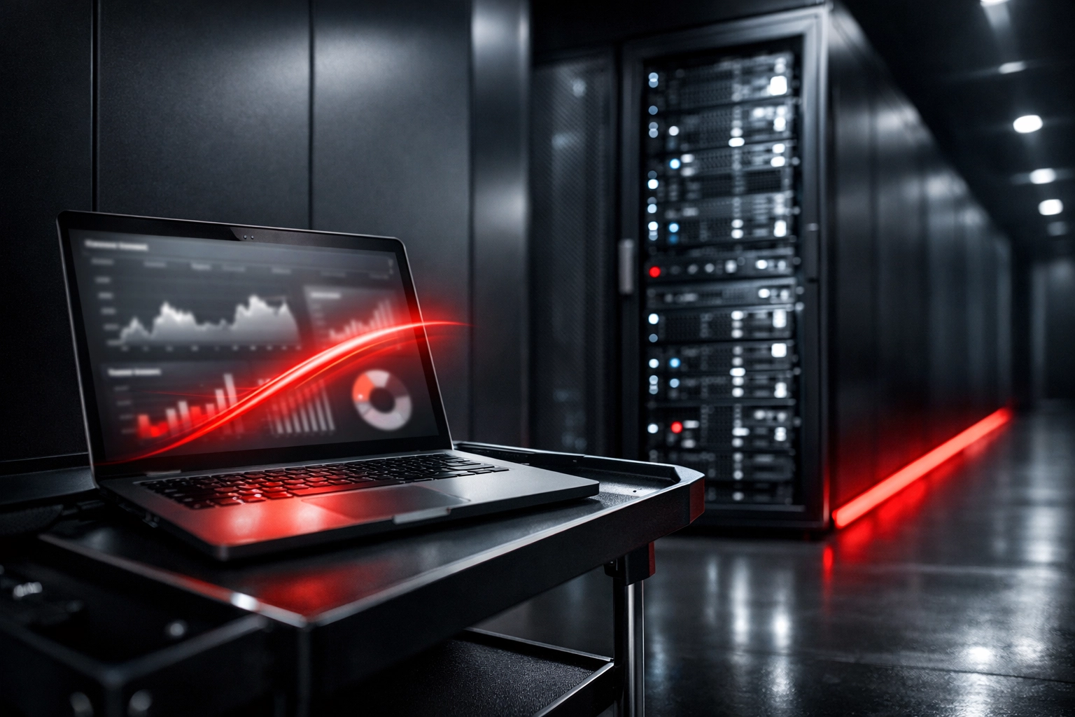 High-speed server rack and performance dashboard illustrating fast website hosting for small businesses.