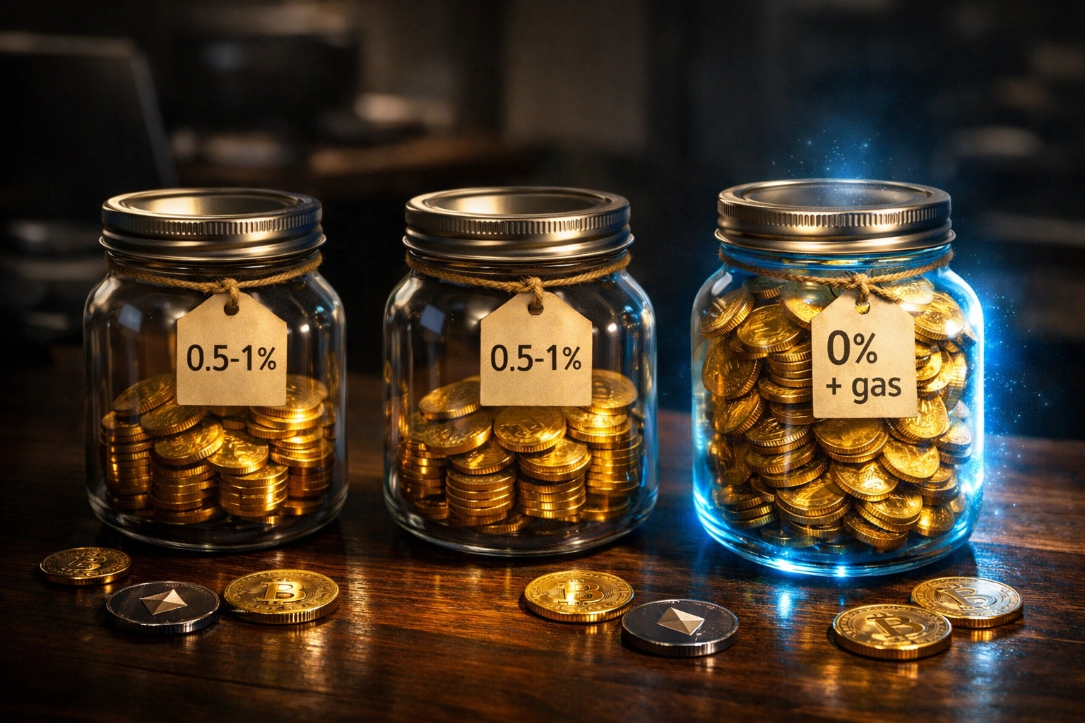 Comparison of crypto payment processor fees showing NOWPayments and CoinPayments percentage charges versus Larecoin's gas-only model