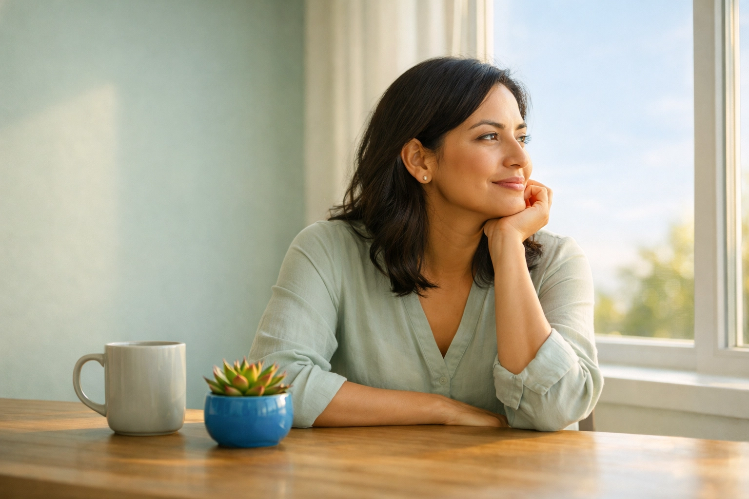 A woman at a desk planning a proactive business budget for financial clarity and peace of mind.